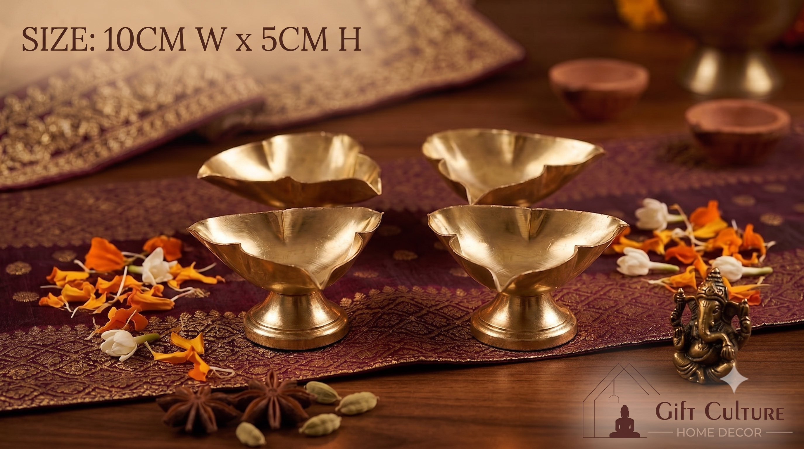 Traditional Metal Leaf-Shaped Scented Wax Diya