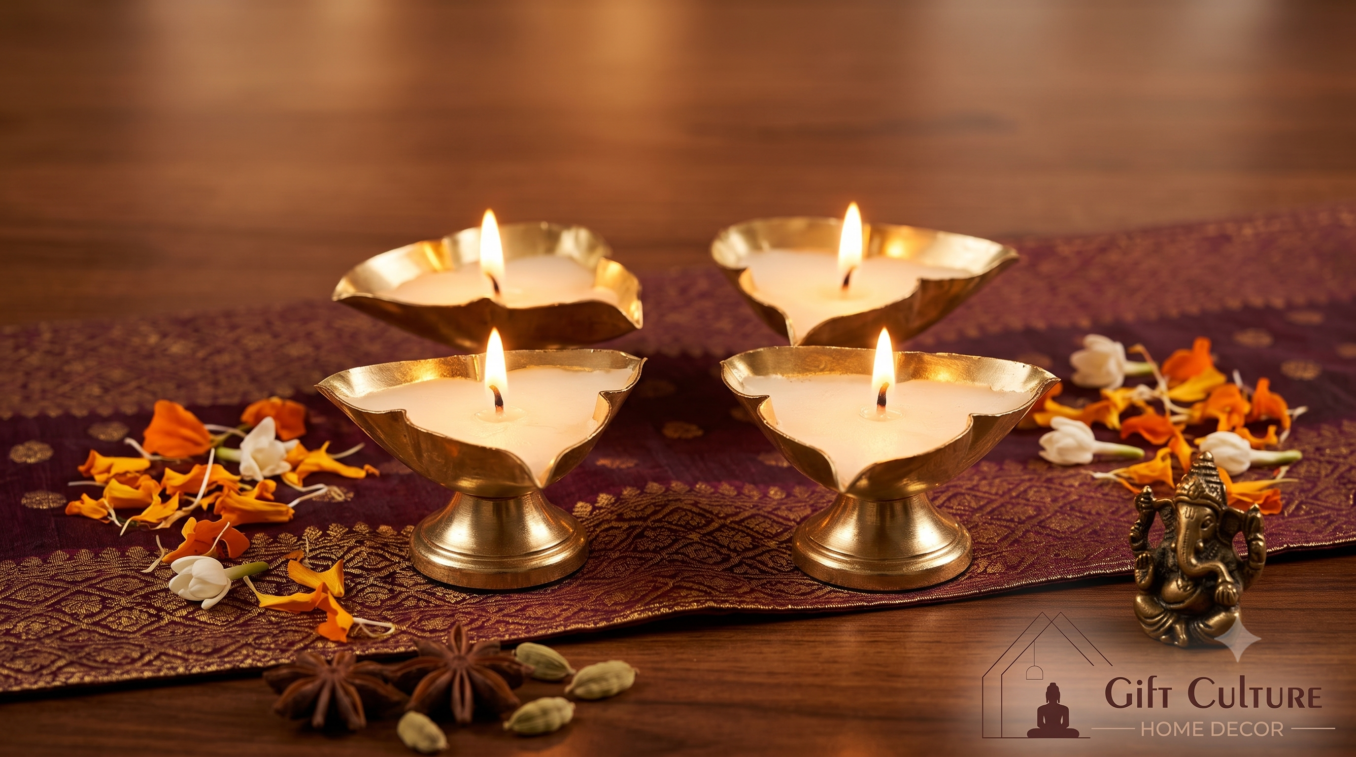 Traditional Metal Leaf-Shaped Scented Wax Diya
