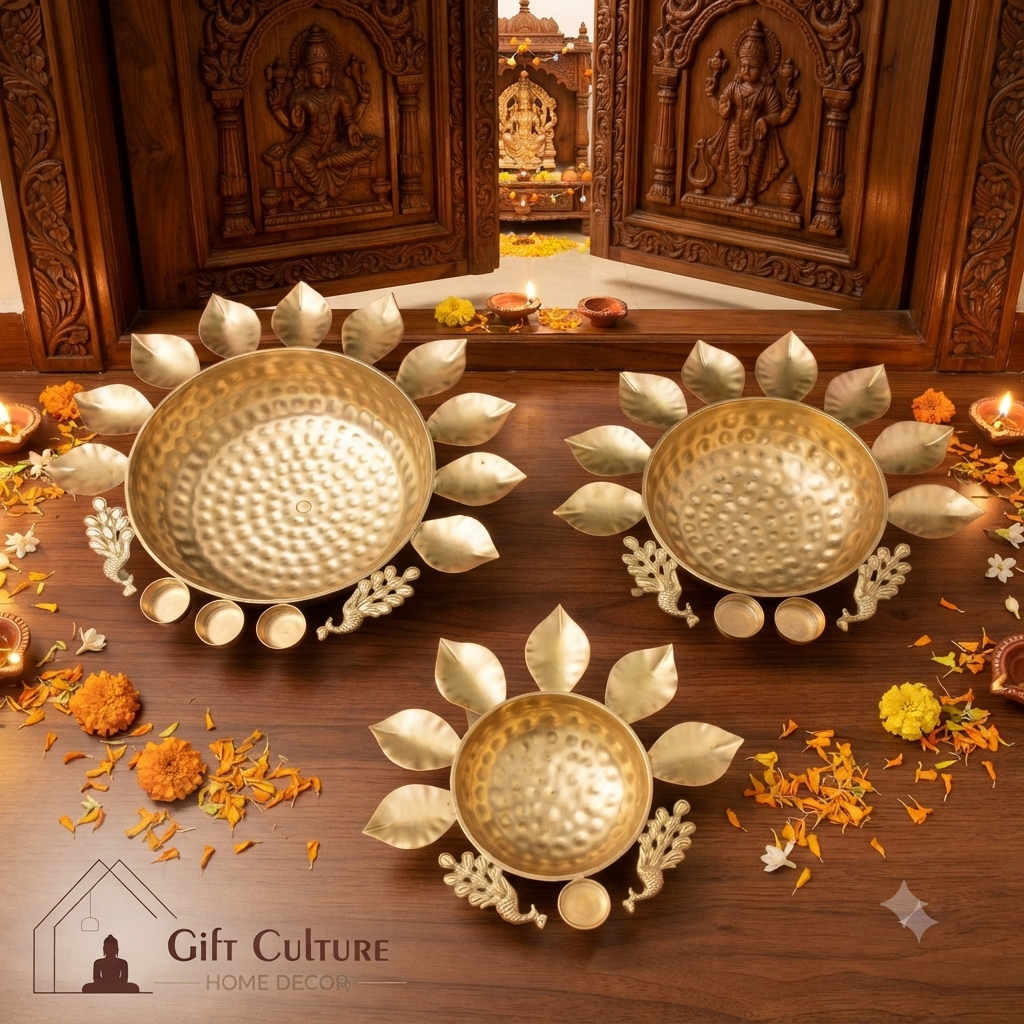 Gold Metal Urli & Diya Platter Collection – Premium Festive Home Décor (5 Designs)