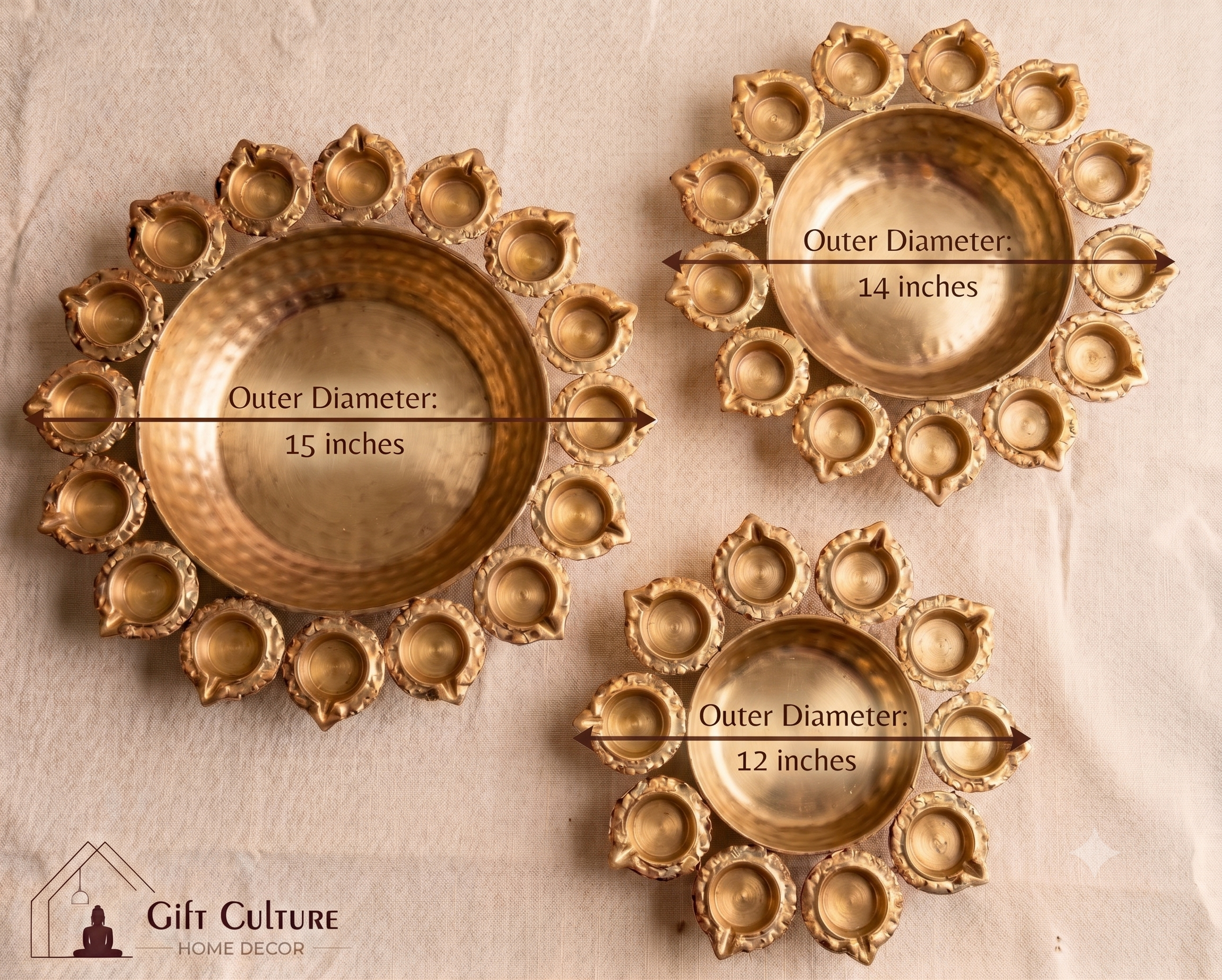 Gold Metal Urli & Diya Platter Collection – Premium Festive Home Décor (5 Designs)