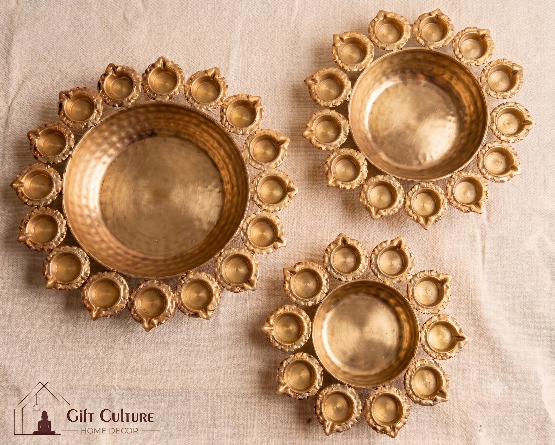 Gold Metal Urli & Diya Platter Collection – Premium Festive Home Décor (5 Designs)