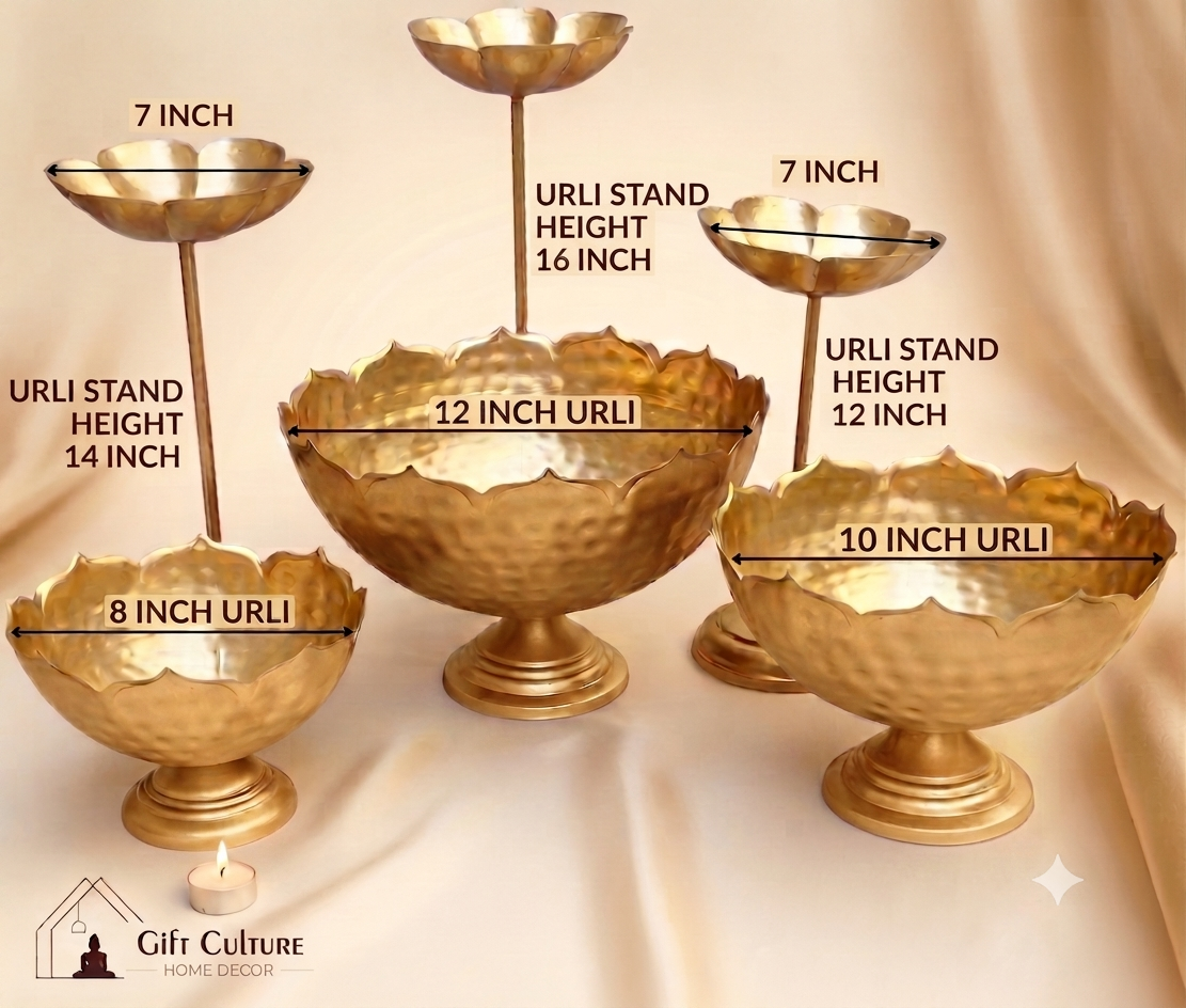 Gold Metal Urli Décor Set – Premium 9‑Piece Festive Home Display Collection