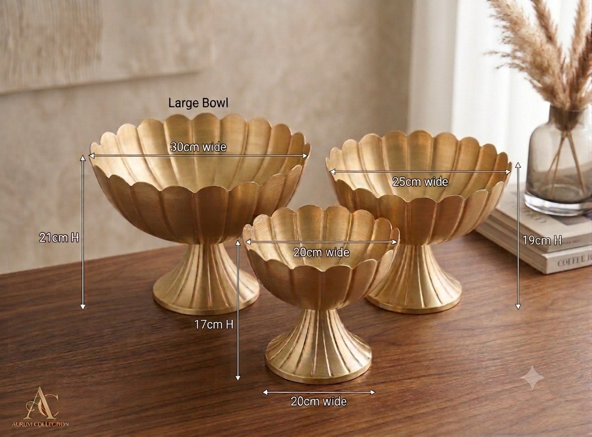 Gold Metal Urli Bowl Set – Premium 3-Piece Decorative Festive Décor (2 Designs)