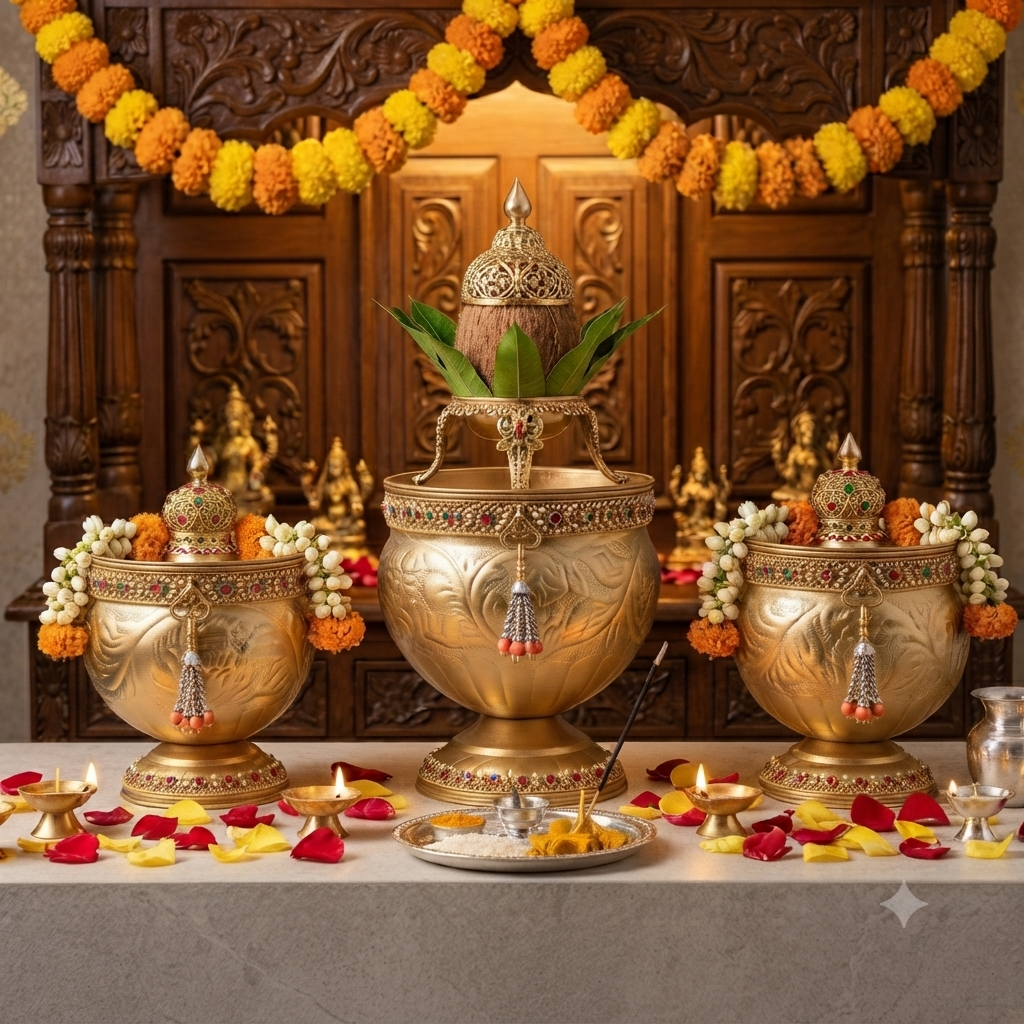 Gold Metal Urli Bowl Set – Premium 3-Piece Decorative Festive Décor (2 Designs)