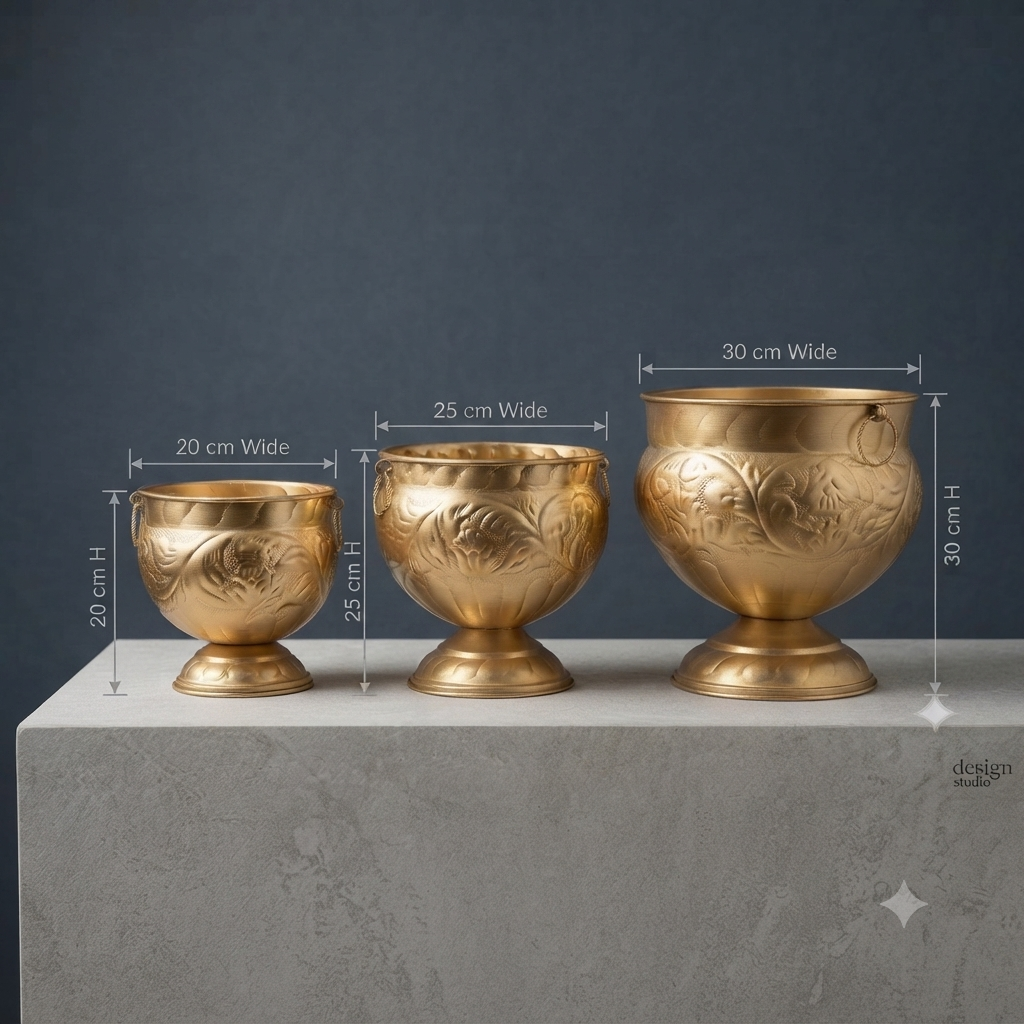 Gold Metal Urli Bowl Set – Premium 3-Piece Decorative Festive Décor (2 Designs)