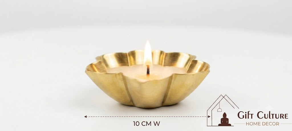 Traditional Metal Leaf-Shaped Scented Wax Diya