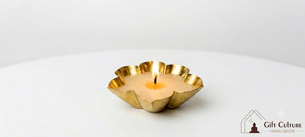 Traditional Metal Leaf-Shaped Scented Wax Diya