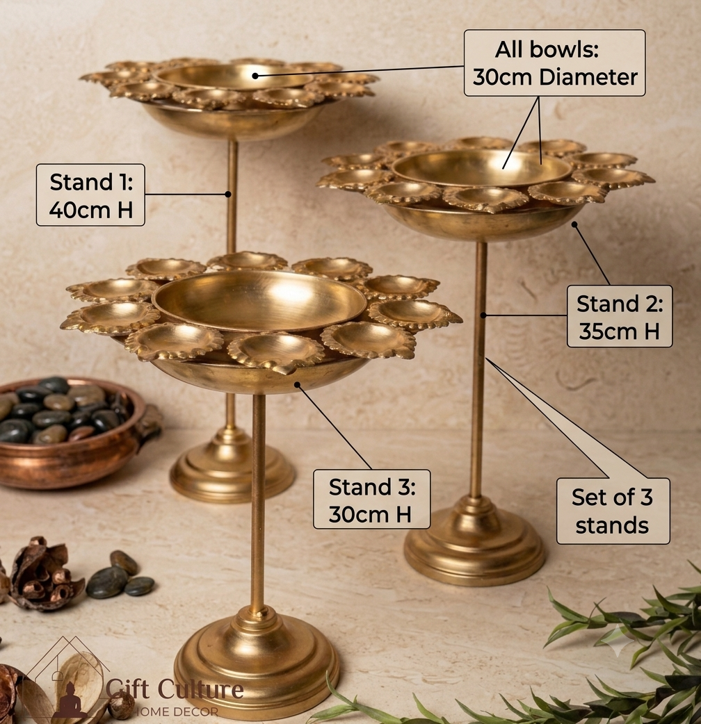 Gold Metal Standing Urli Set – Premium 3‑Piece Festive Décor Collection