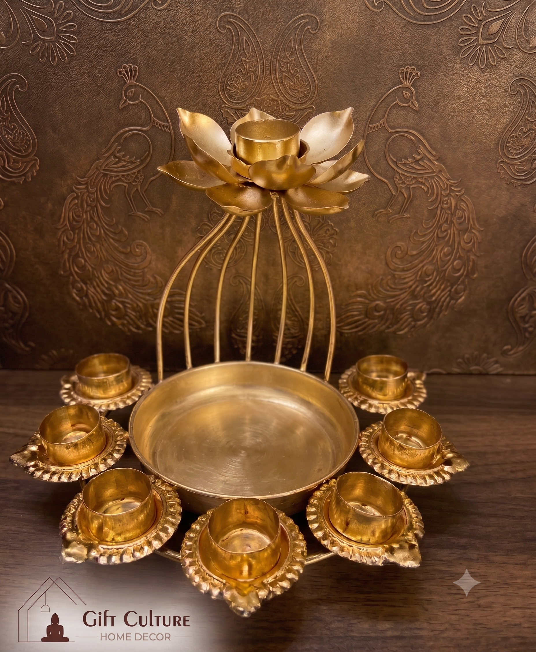 Gold Metal Lotus Urli Diya Stand – Premium Festive Décor (4 Designs)