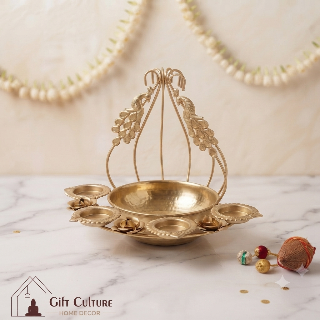 Gold Metal Lotus Urli Diya Stand – Premium Festive Décor (4 Designs)