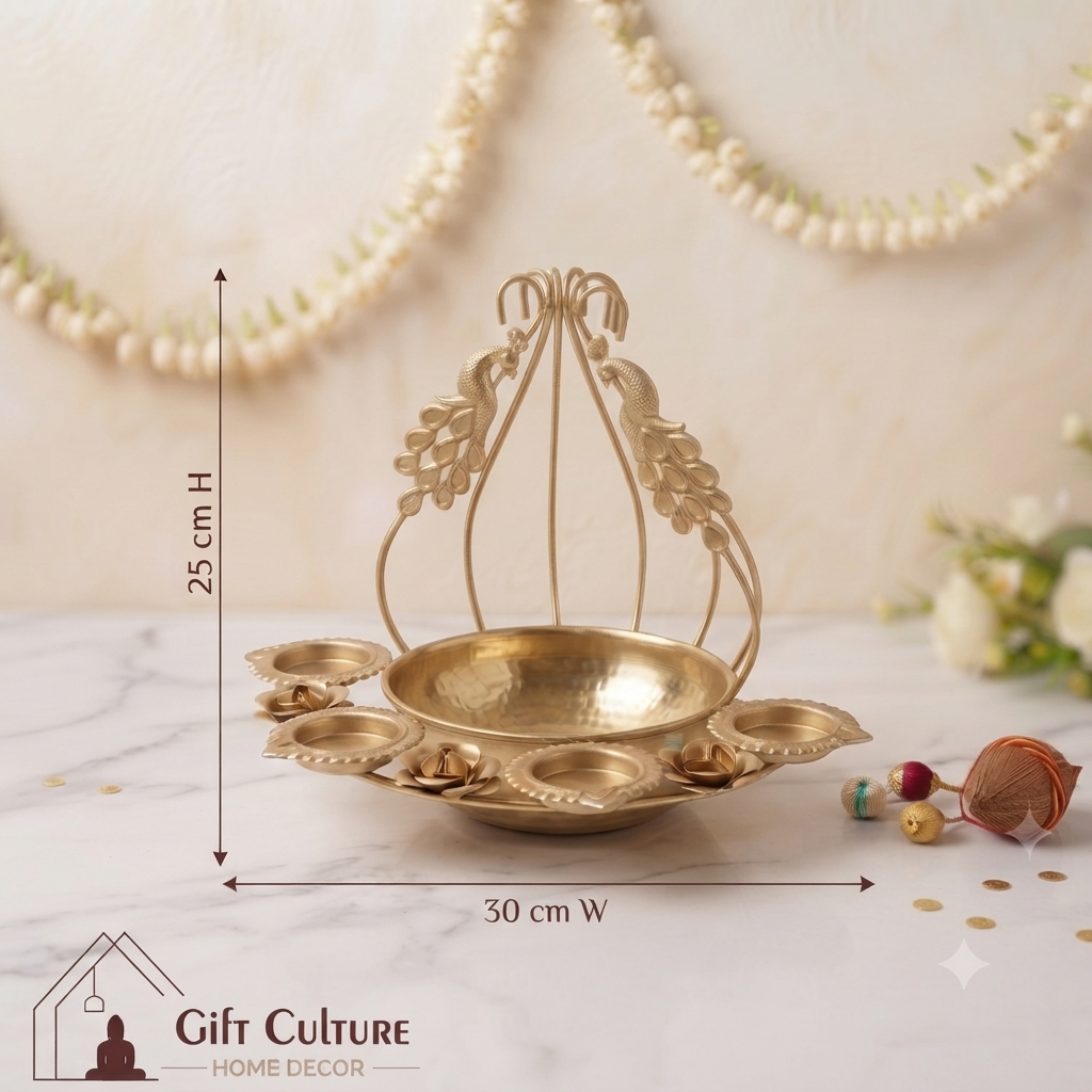 Gold Metal Lotus Urli Diya Stand – Premium Festive Décor (4 Designs)