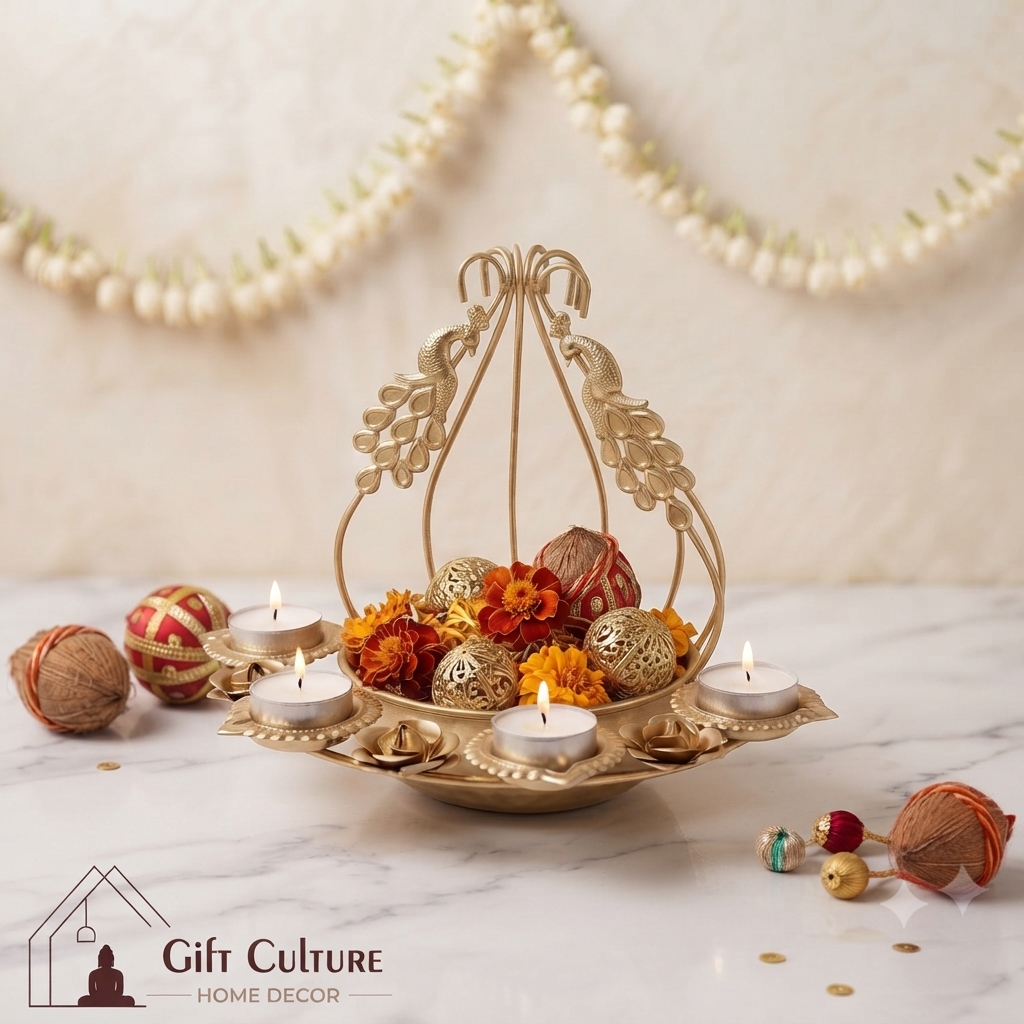 Gold Metal Lotus Urli Diya Stand – Premium Festive Décor (4 Designs)