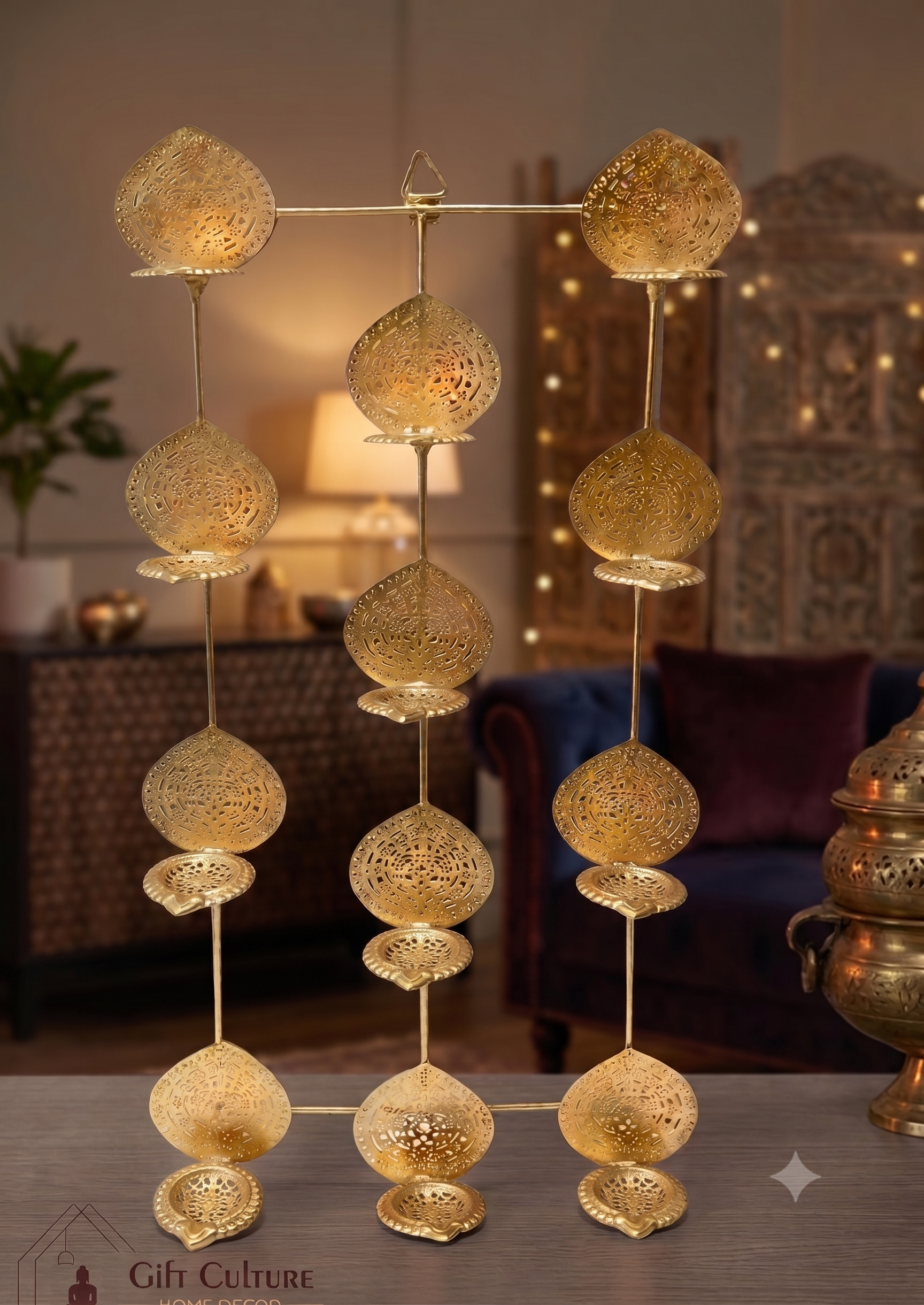 Gold Metal Jali Sphere Tealight Stand Set – Premium Festive Décor