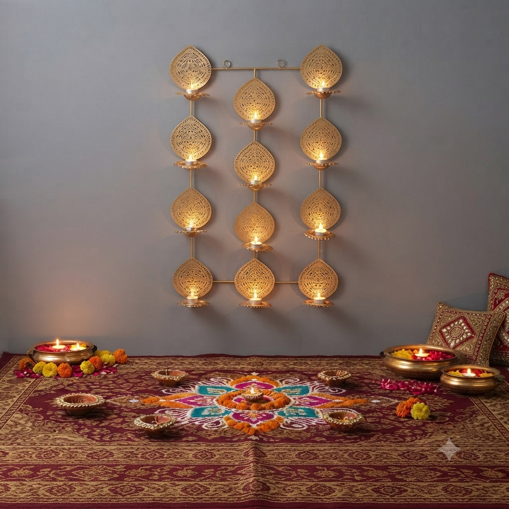 Gold Jali Sphere Tealight Wall Art | Diwali Wall Art