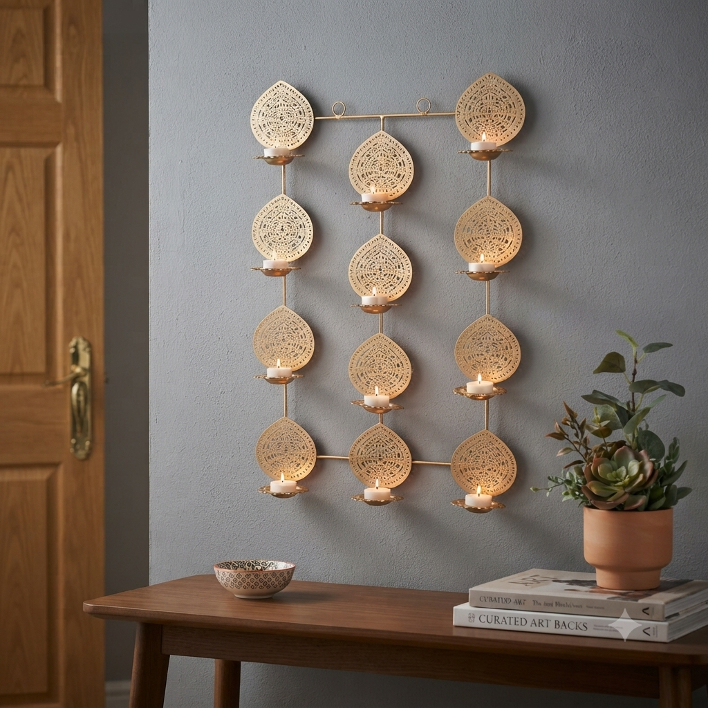Gold Jali Sphere Tealight Wall Art | Diwali Wall Art