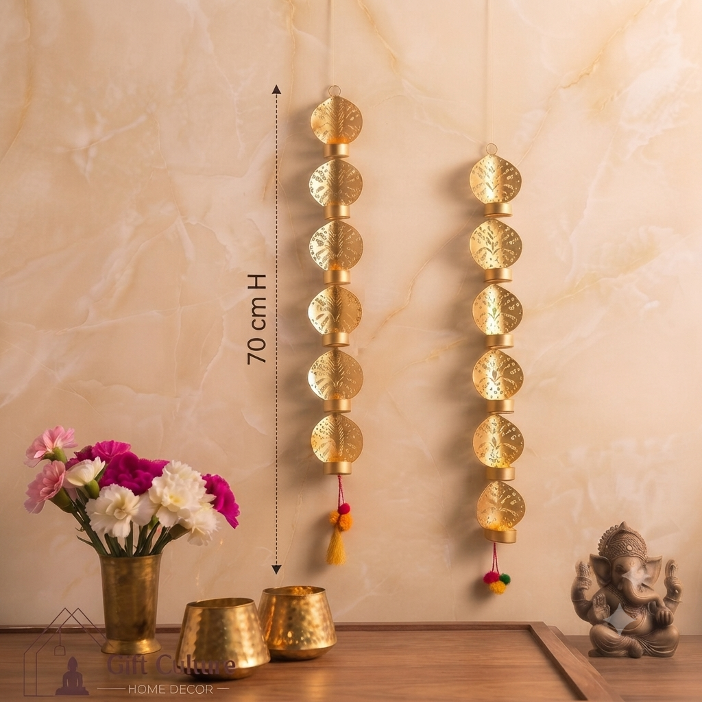 Gold-Finished Metal Hanging Wall Art Tealight Candle Holder (Set of 2)