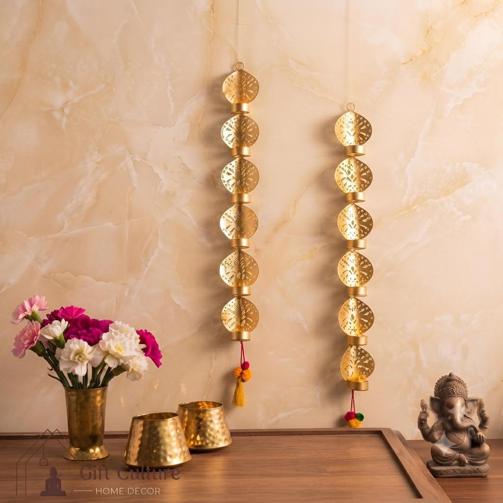 Gold-Finished Metal Hanging Wall Art Tealight Candle Holder (Set of 2)