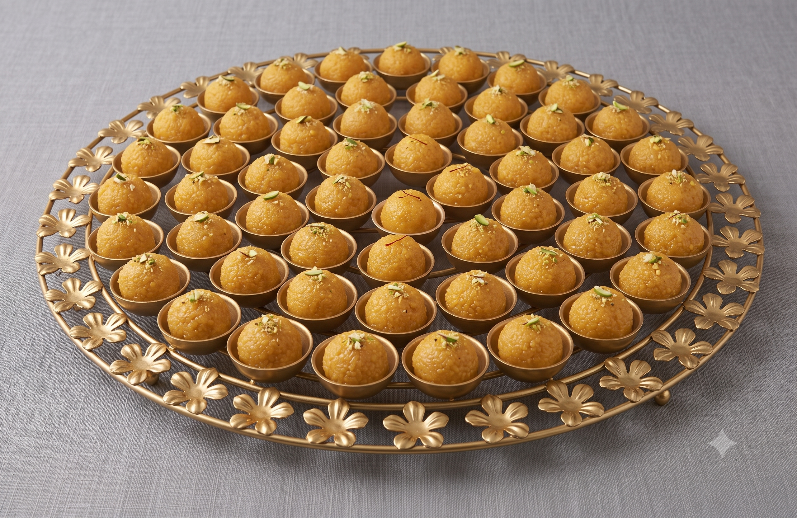 Gold Metal 56 Bhog Thali – Premium Festive Offering & Pooja Décor Plate
