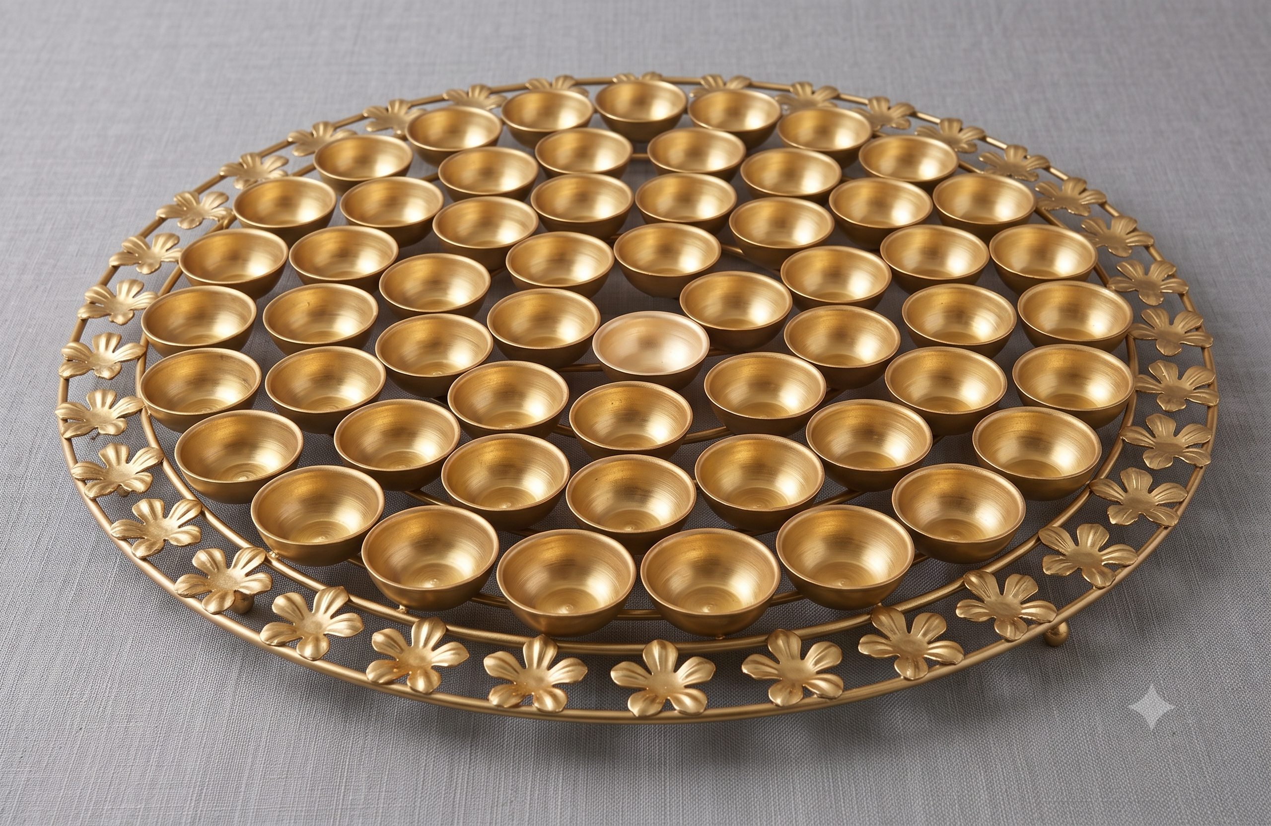 Gold Metal 56 Bhog Thali – Premium Festive Offering & Pooja Décor Plate
