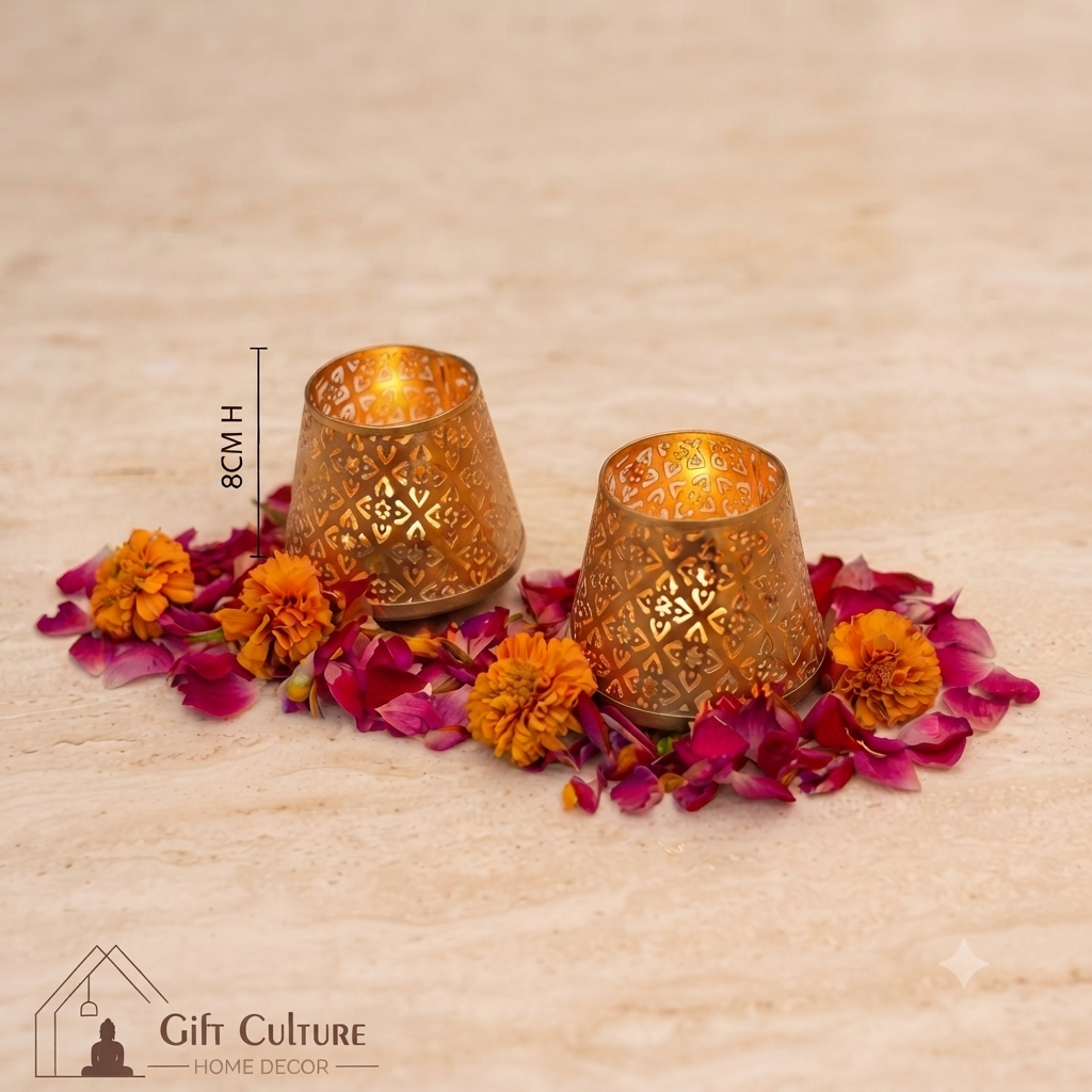 Gold Tealight Holders – Jali & Lotus Designs | Diwali Festive Candle Holders