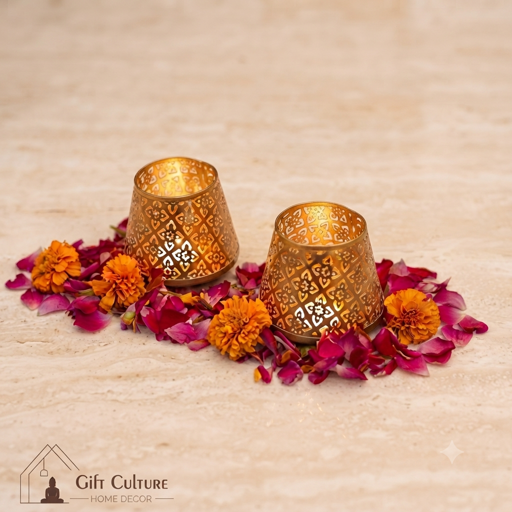 Gold Tealight Holders – Jali & Lotus Designs | Diwali Festive Candle Holders