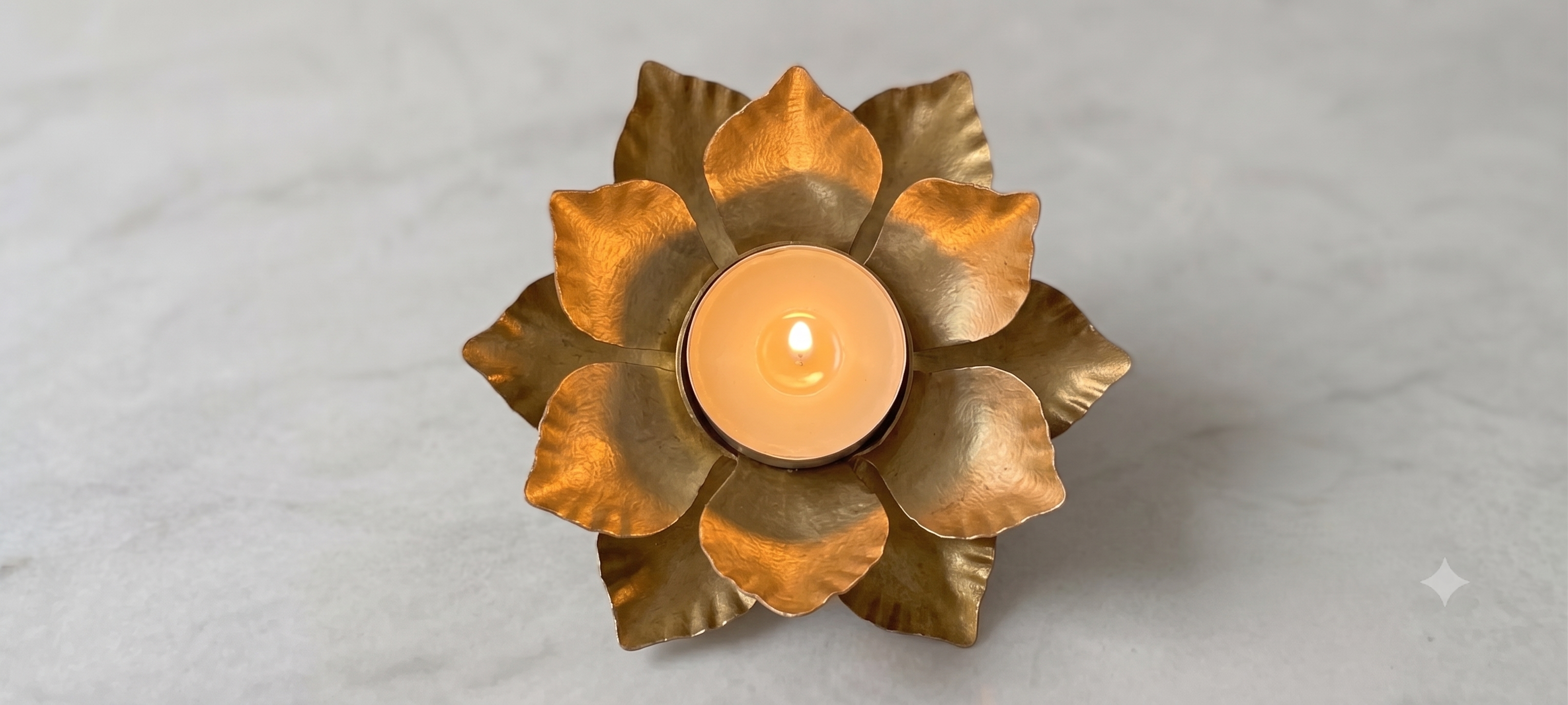 Gold Metal Lotus Tealight Holder – Elegant Home & Temple Décor