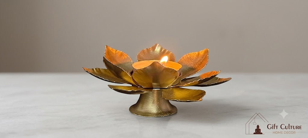 Gold Metal Lotus Tealight Holder – Elegant Home & Temple Décor