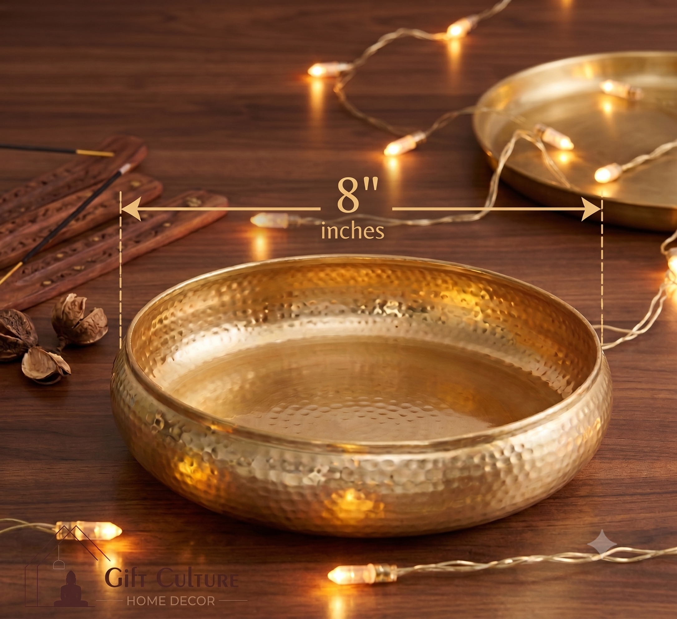Gold Hammered Metal Urli Tray – Set of 2 (10 Inch & 8 Inch)