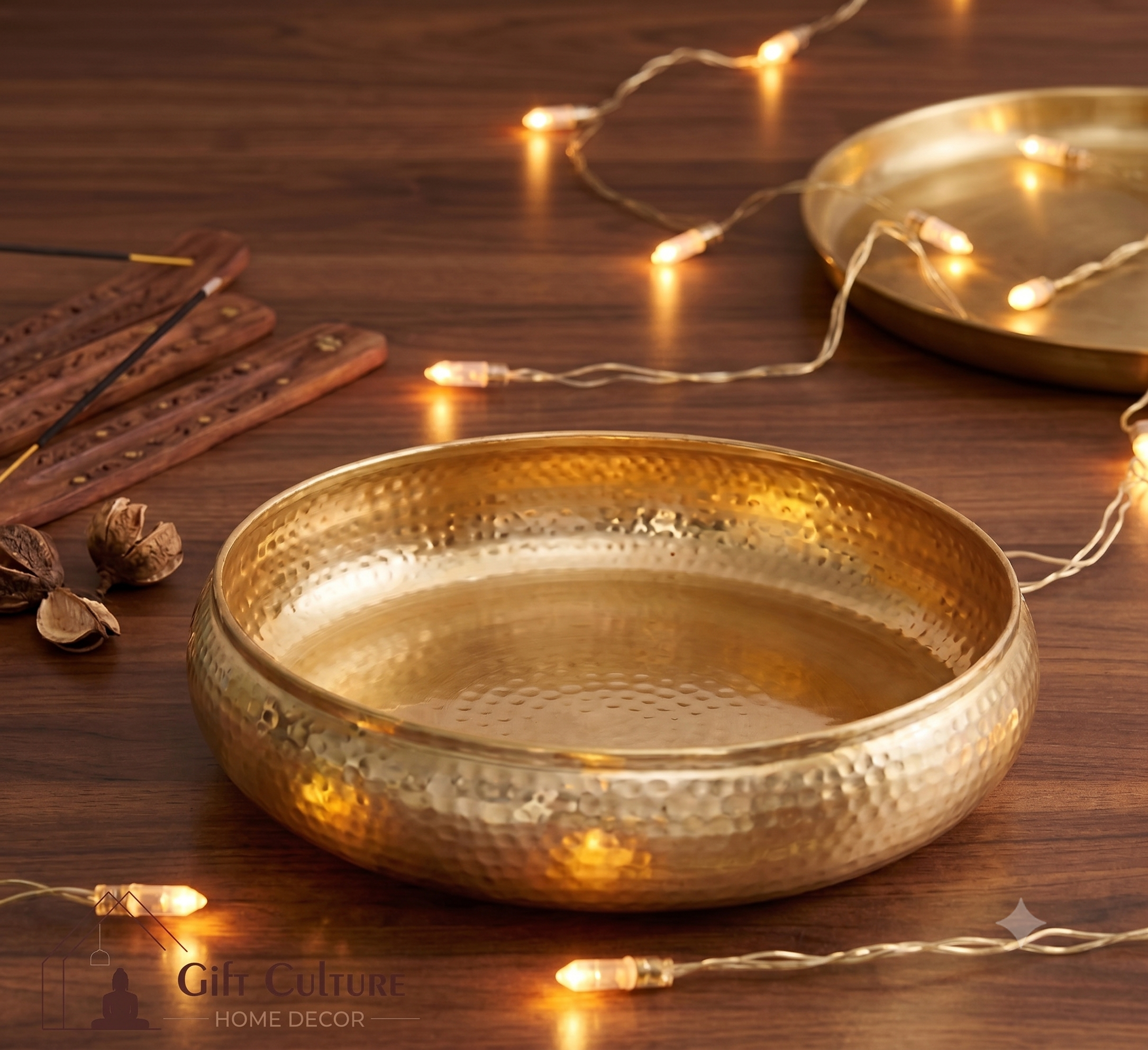 Gold Hammered Metal Urli Tray – Set of 2 (10 Inch & 8 Inch)