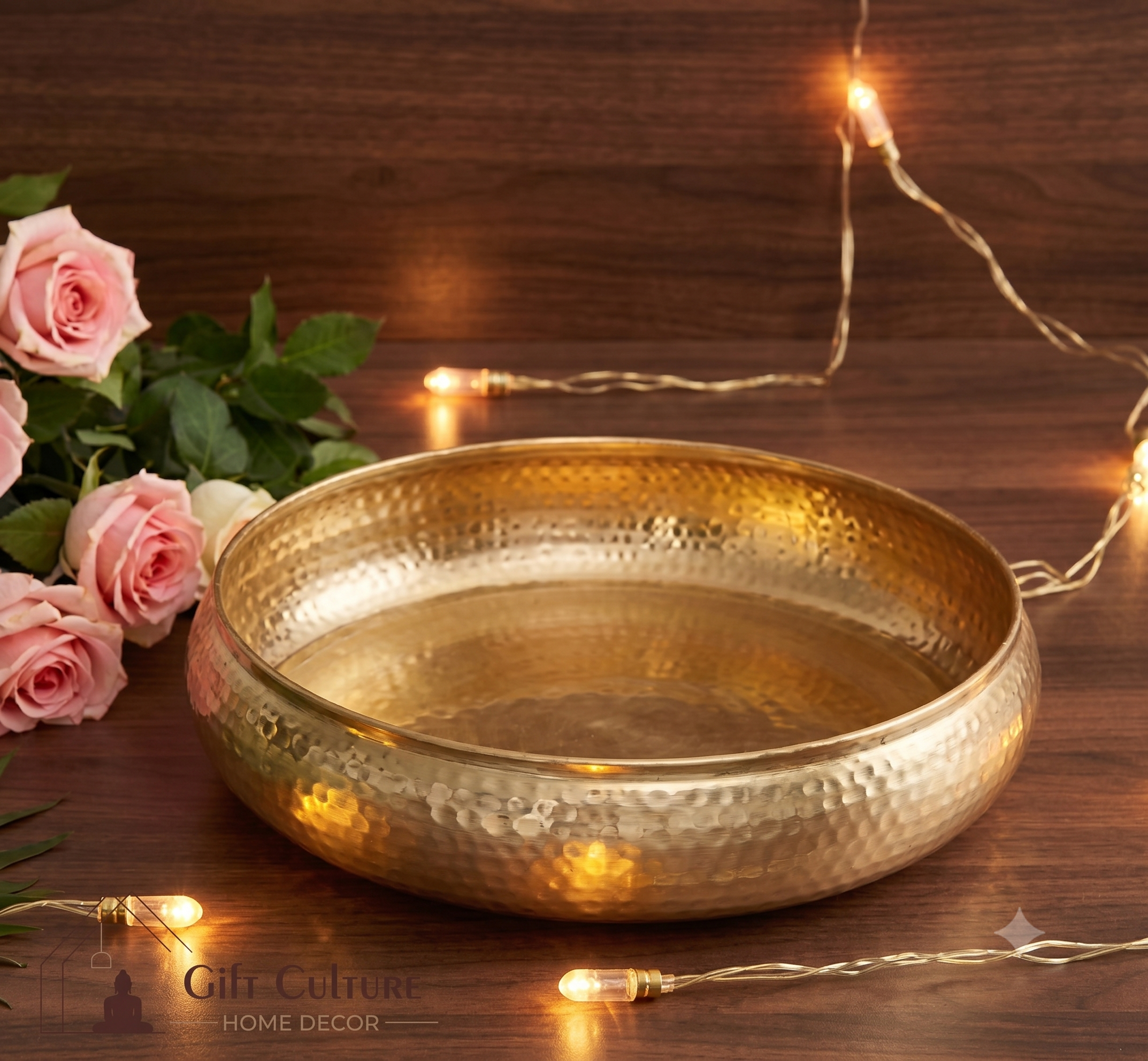 Gold Hammered Metal Urli Tray – Set of 2 (10 Inch & 8 Inch)