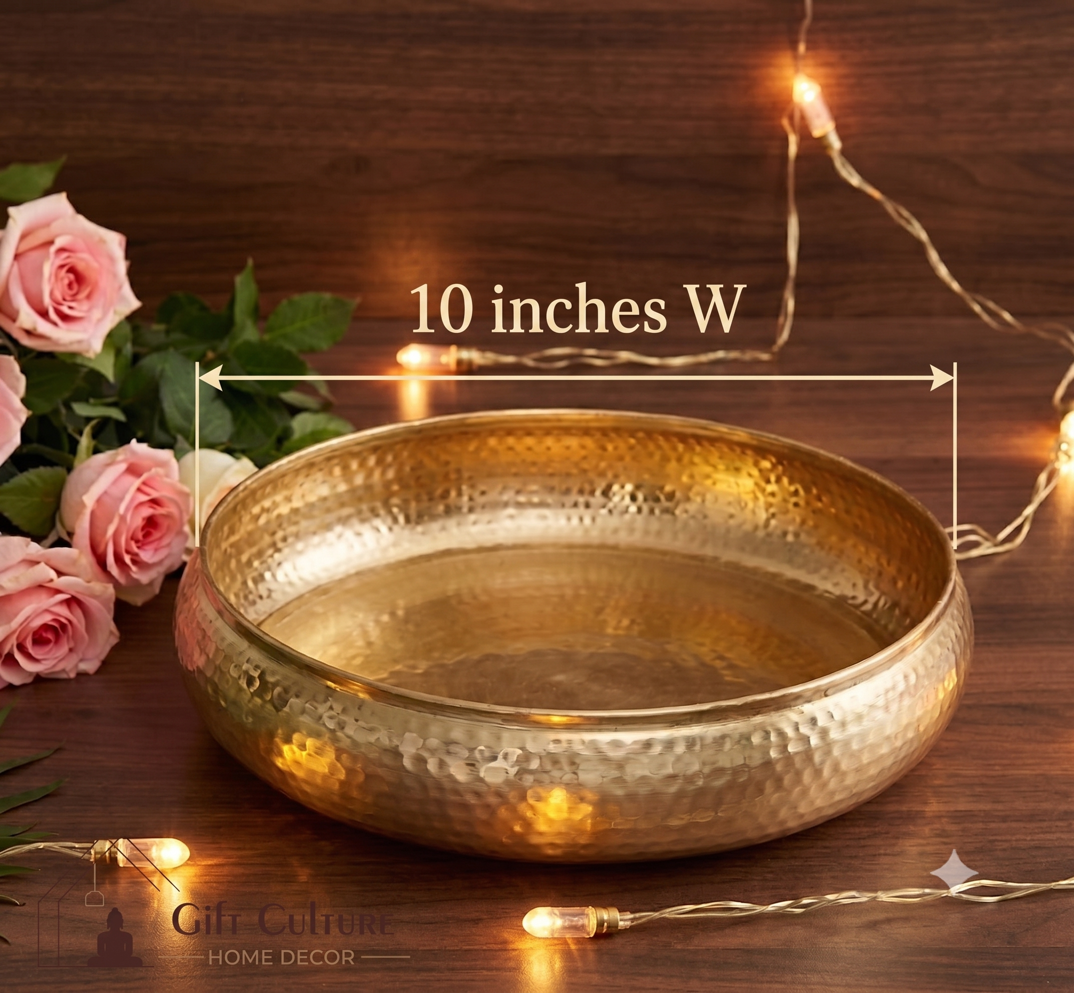 Gold Hammered Metal Urli Tray – Set of 2 (10 Inch & 8 Inch)