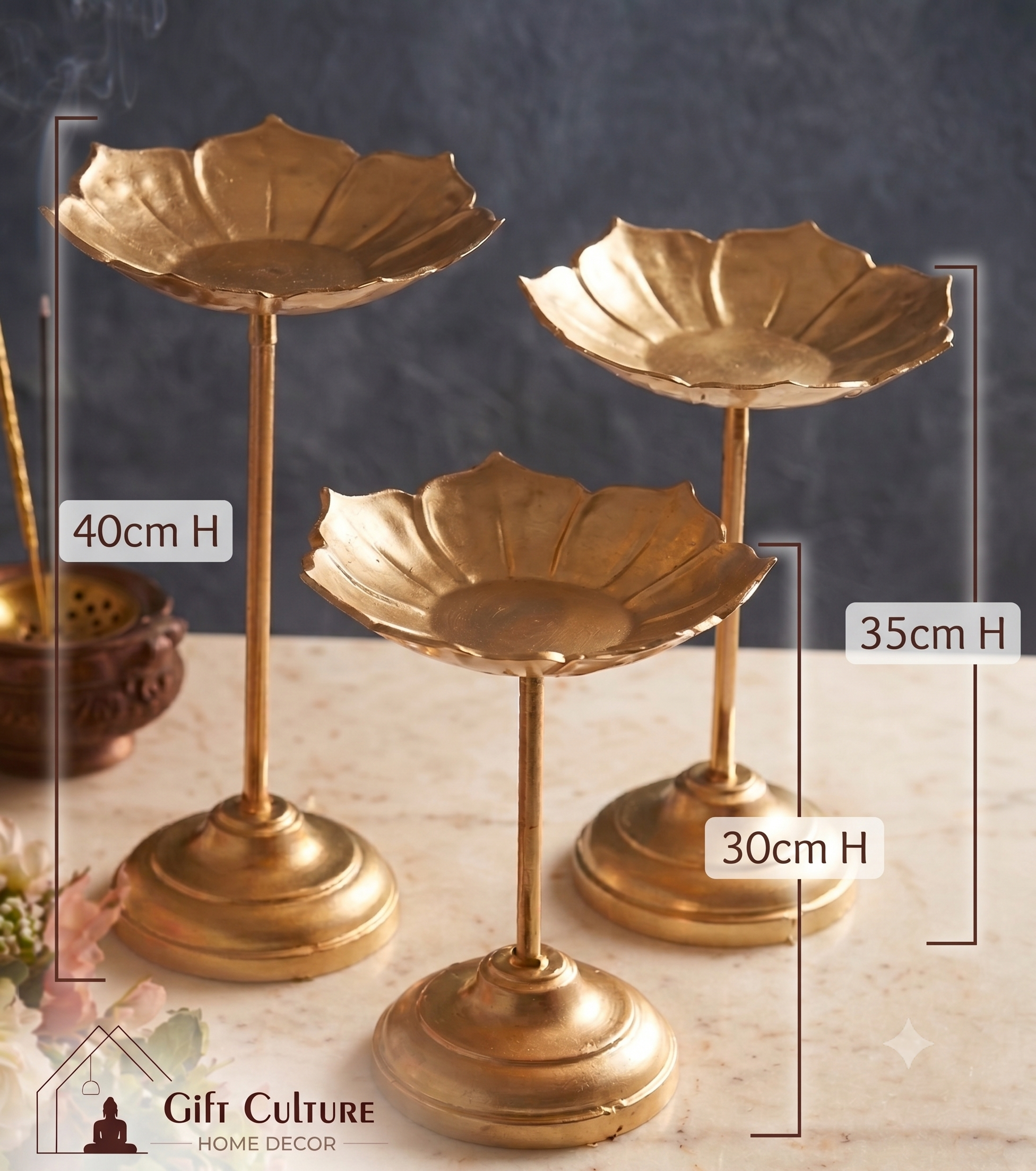Gold Metal Lotus Candle Holder Sets – Premium 3-Piece Decorative Décor