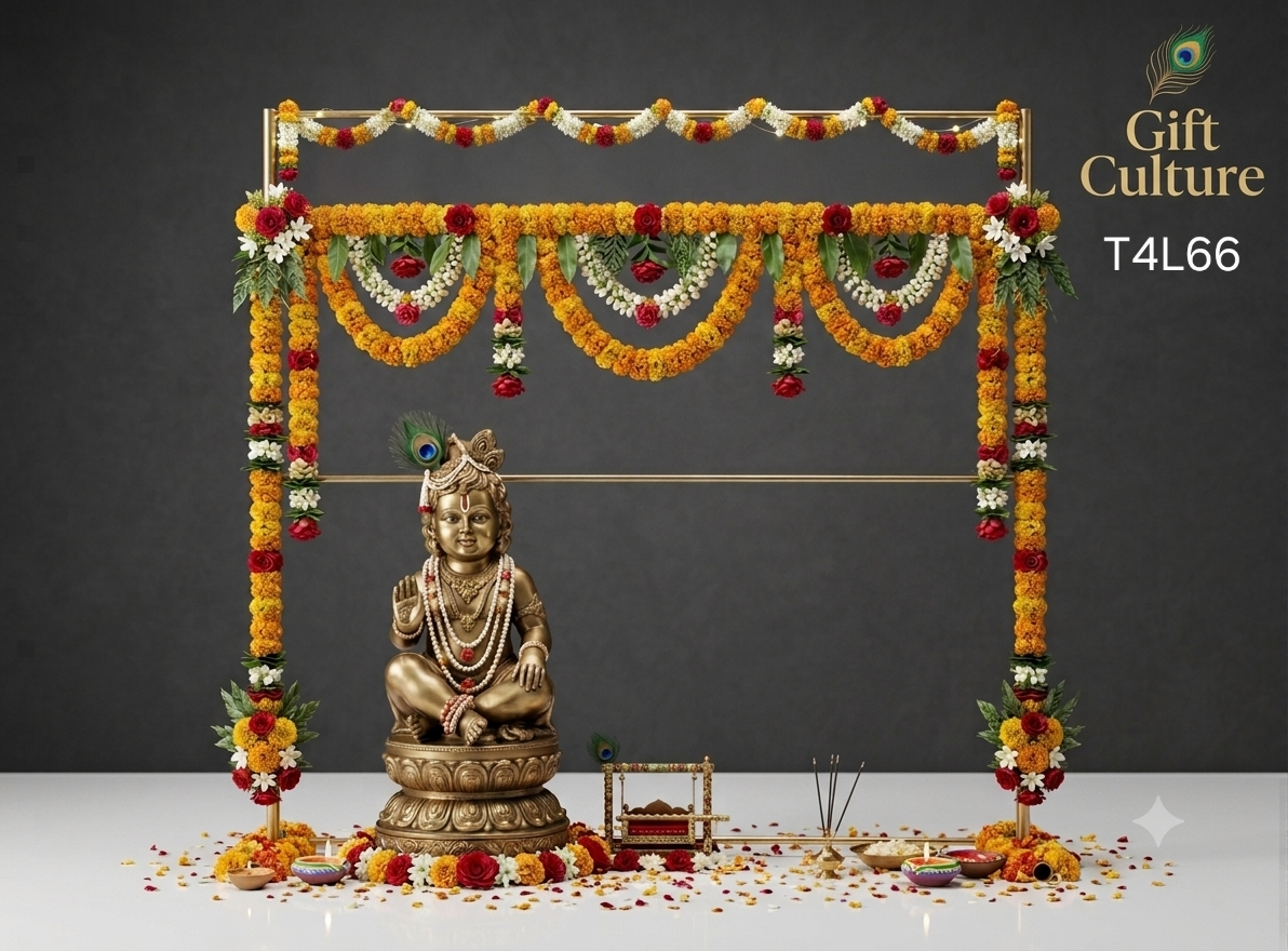 80cm Ganesh Chaturthi / Janmashtami Square Backdrop Stand – Premium Decorative Panel