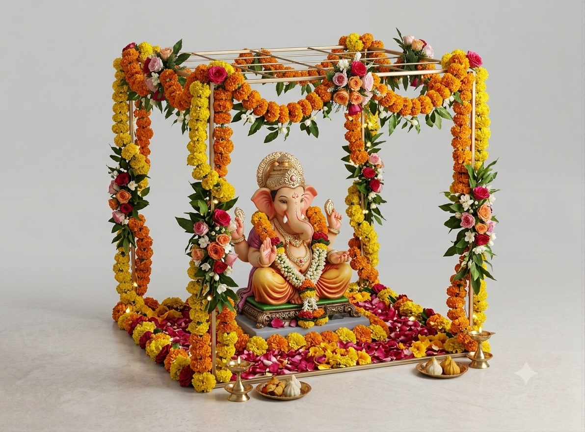 Gold Metal Mandap Canopy Frame – 75CM Festive Pooja Décor Stand