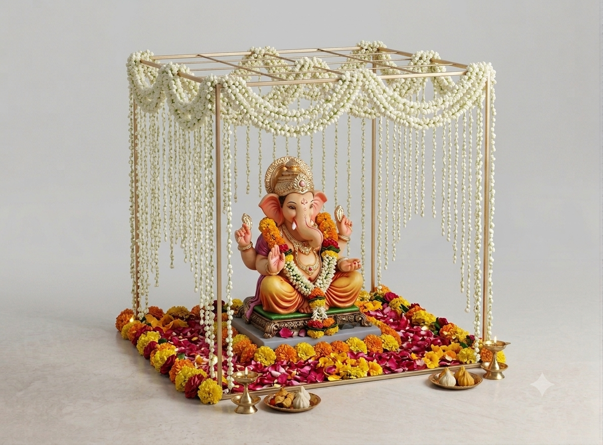 Gold Metal Mandap Canopy Frame – 75CM Festive Pooja Décor Stand