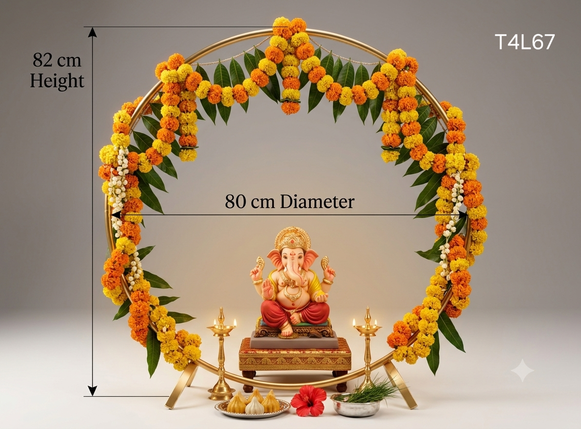 80cm Round Gold Backdrop Stand – Ganesh Chaturthi & Janmashtami Decorative Ring Frame
