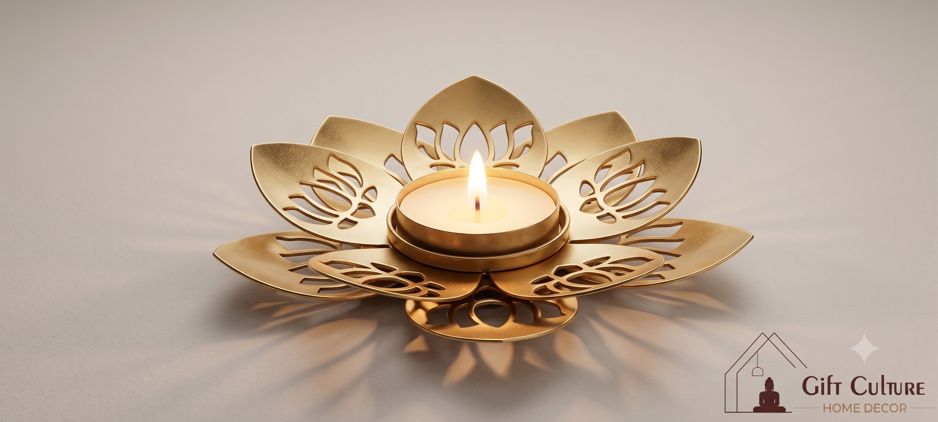 Gold Metal Lotus Tealight Holder – Elegant Home & Temple Décor