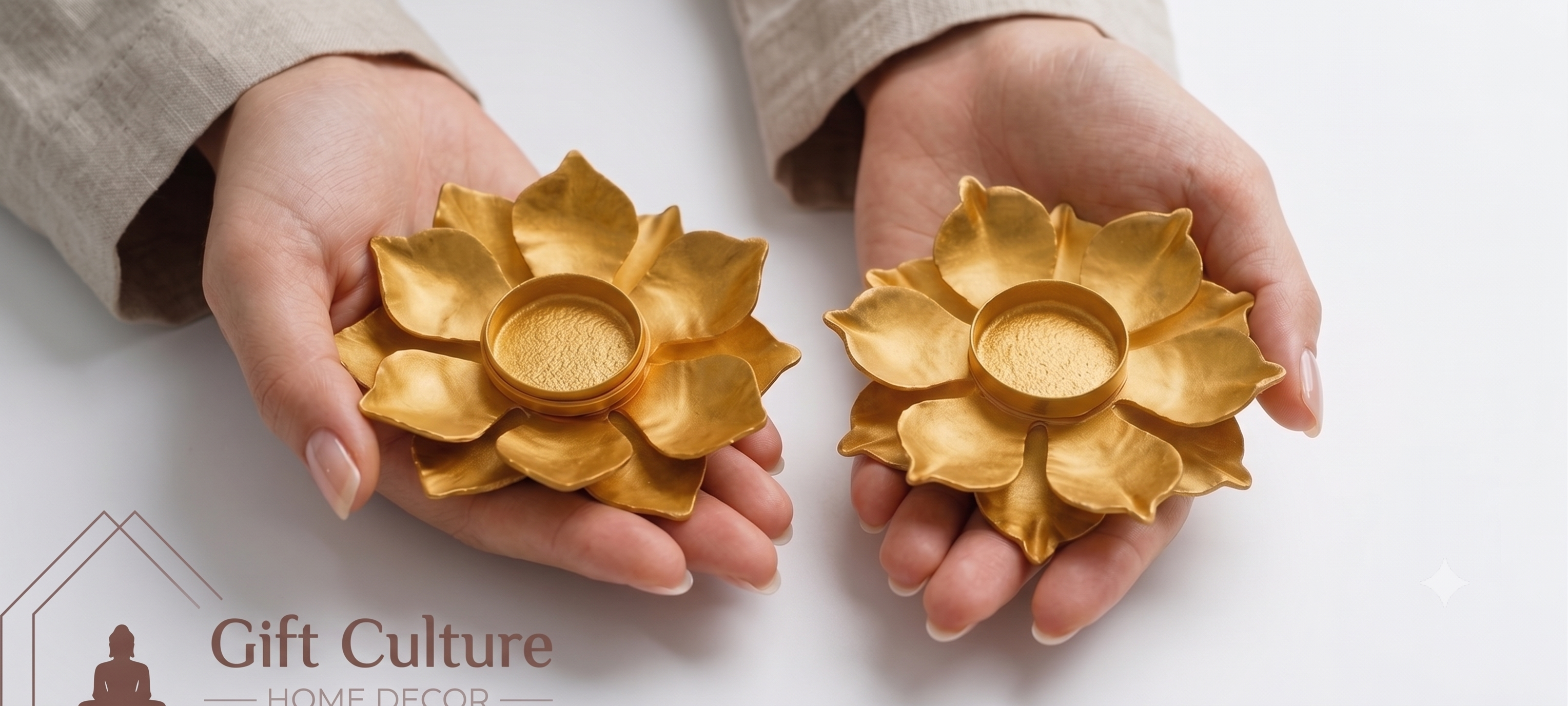 Gold Metal Lotus Tealight Holder – Elegant Home & Temple Décor