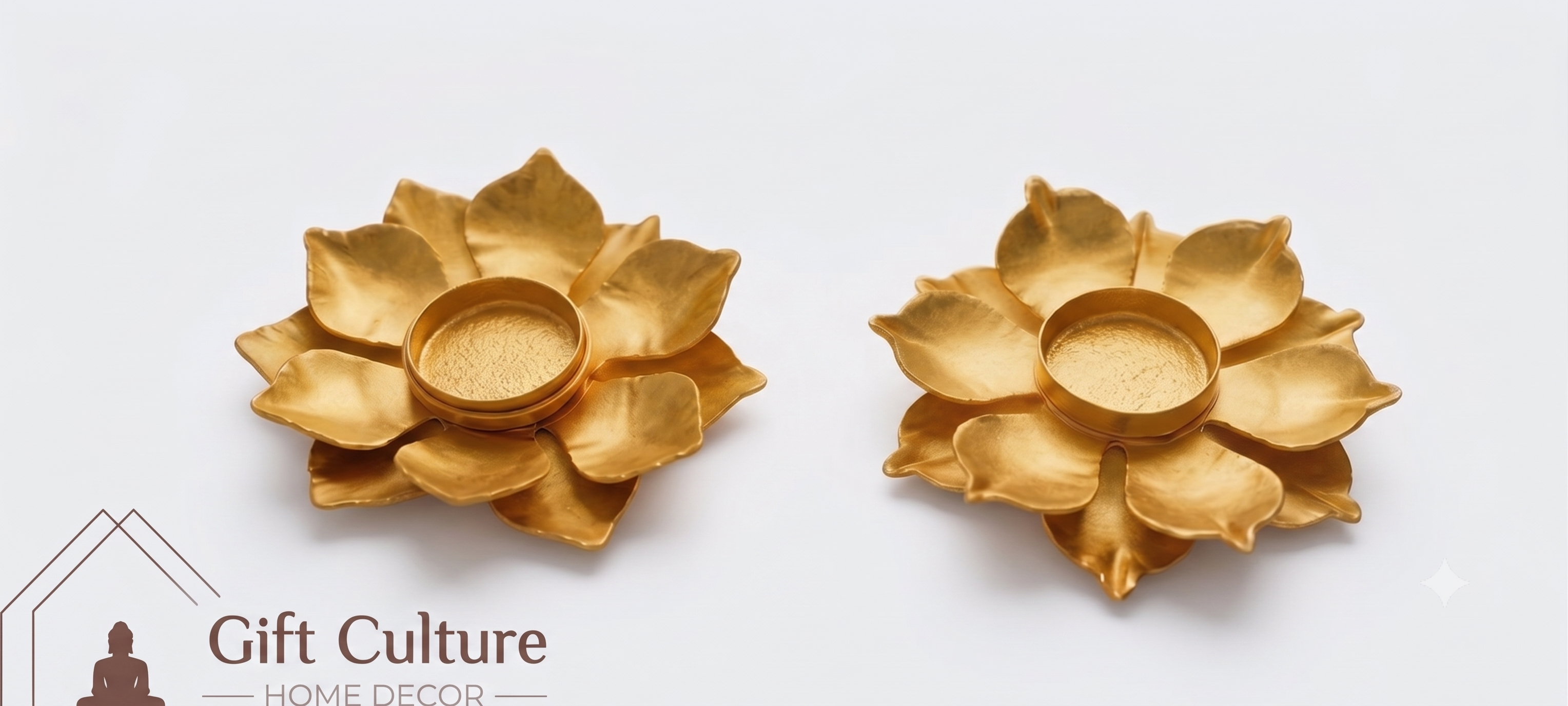 Gold Metal Lotus Tealight Holder – Elegant Home & Temple Décor