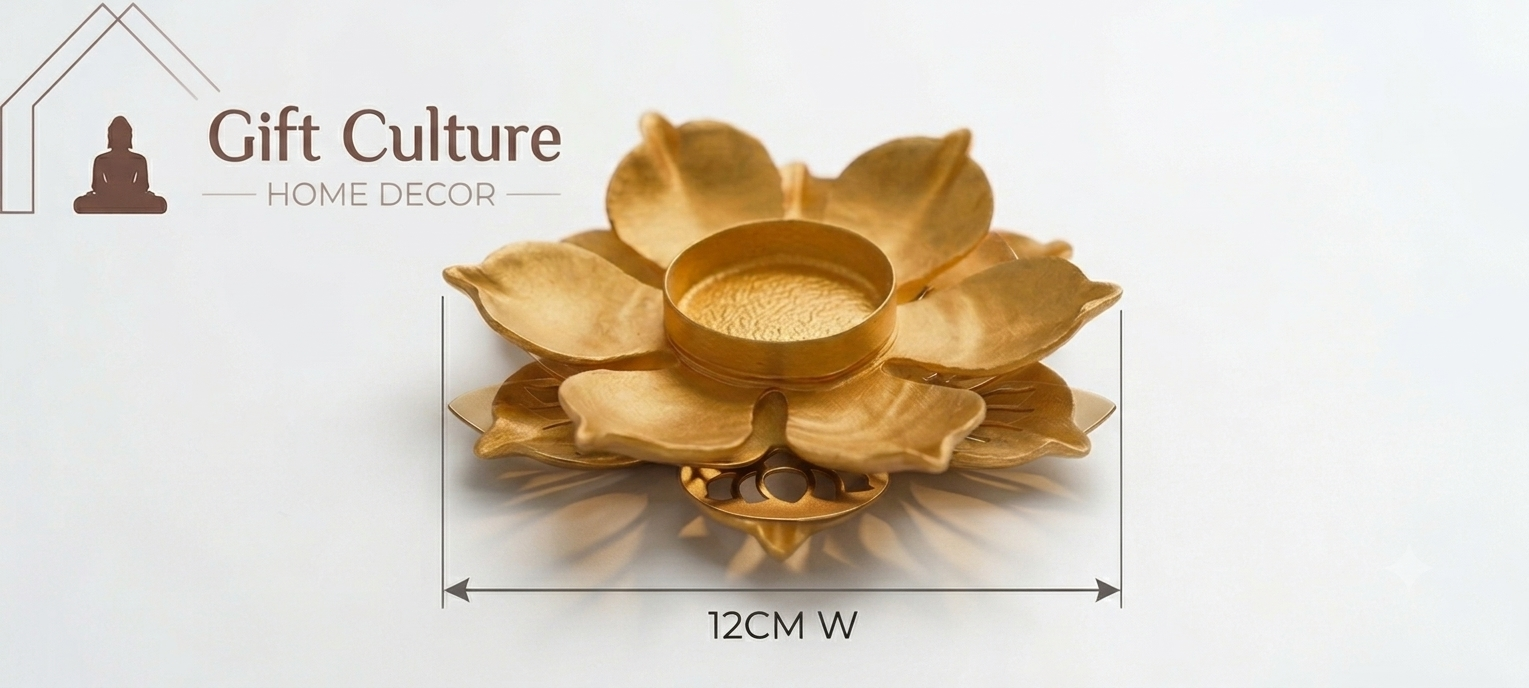 Gold Metal Lotus Tealight Holder – Elegant Home & Temple Décor