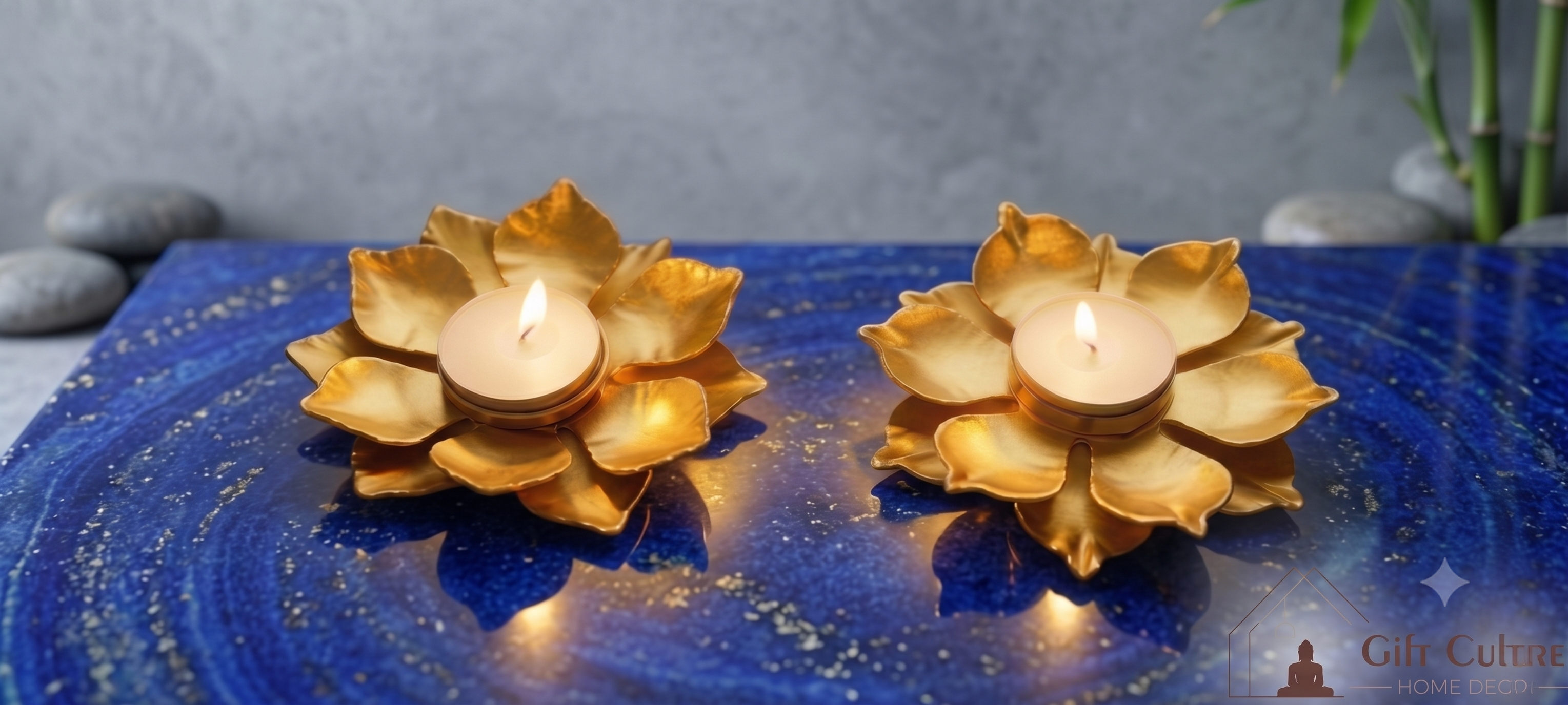 Gold Metal Lotus Tealight Holder – Elegant Home & Temple Décor