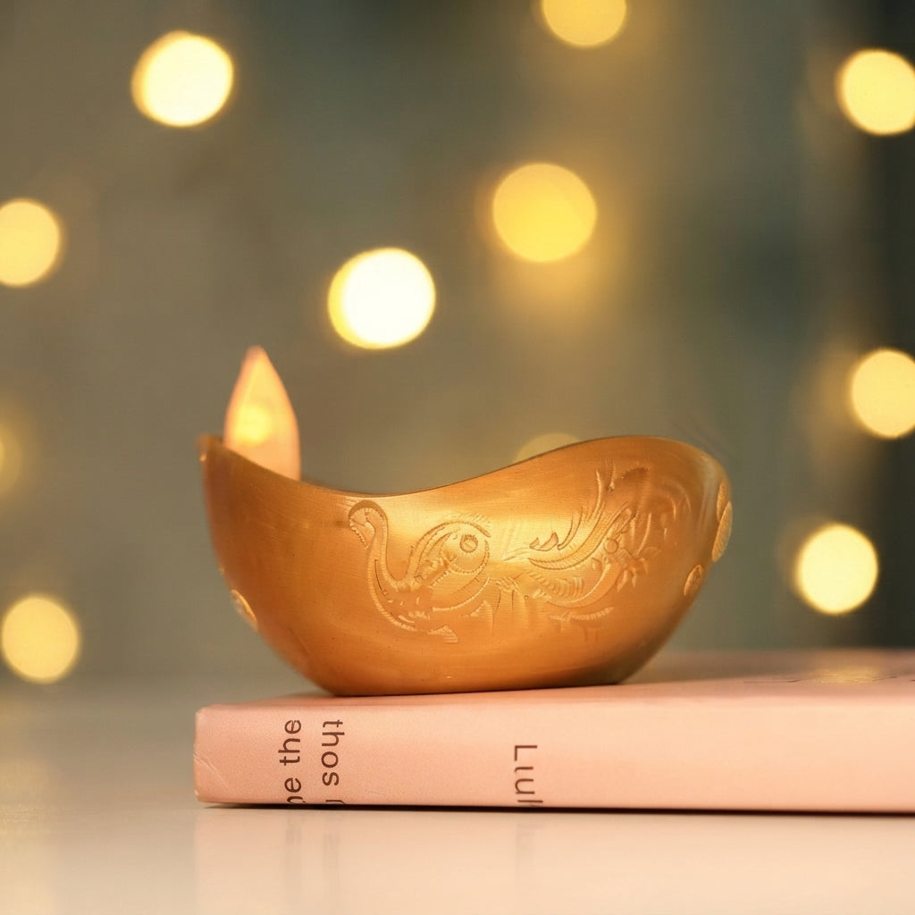 Peacock & Traditional Water Sensor LED Diya Pack of 12 - Flameless & Oilless Water-Activated Clay Light