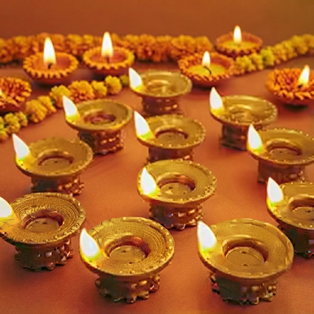 Peacock & Traditional Water Sensor LED Diya Pack of 12 - Flameless & Oilless Water-Activated Clay Light