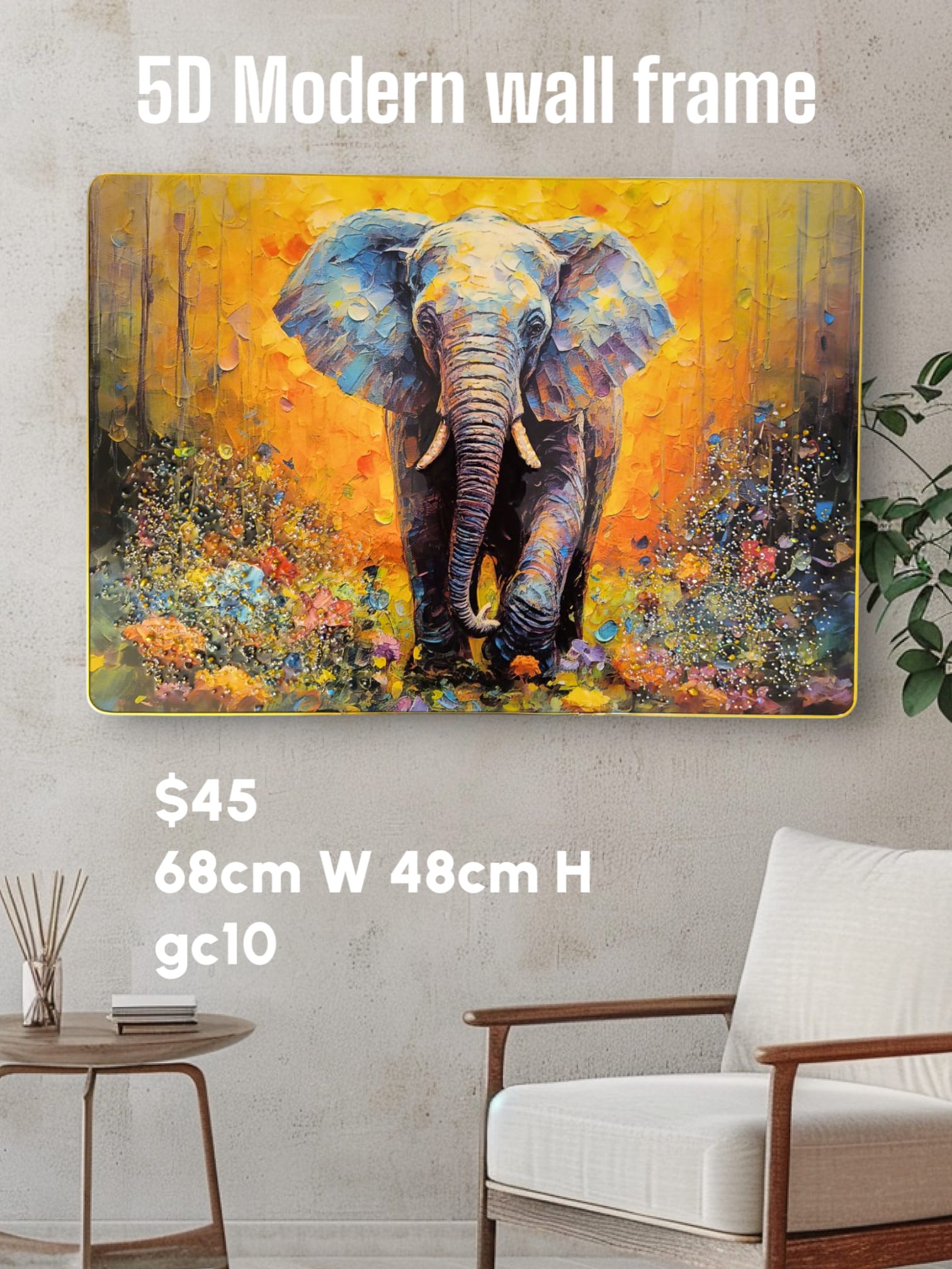 Walking Elephant 5D Crystal Porcelain Wall Painting