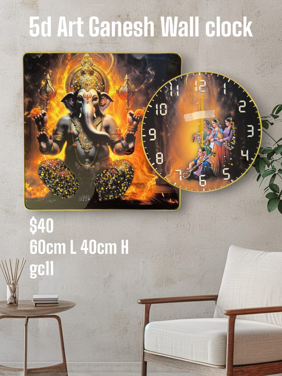 Ganesh Wall Clock – 5D Crystal Art