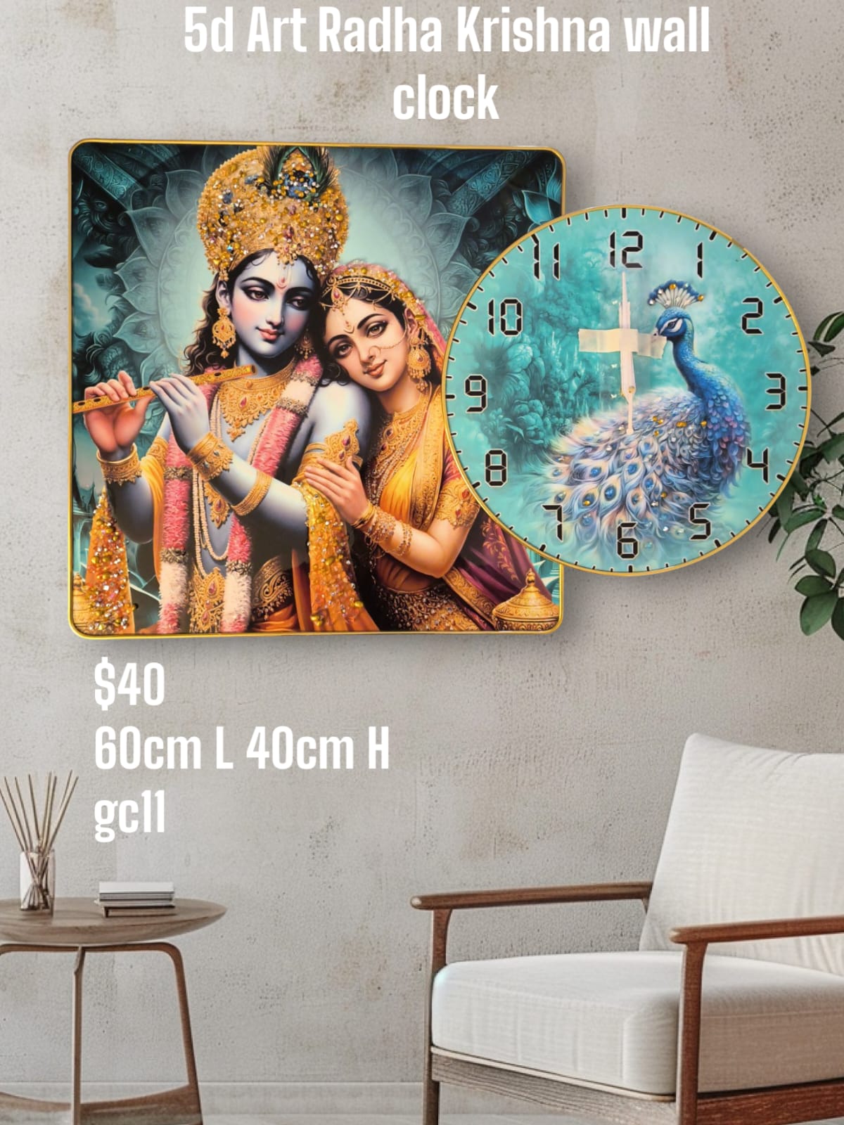 Radha Krishna Wall Clock – 5D Crystal Art