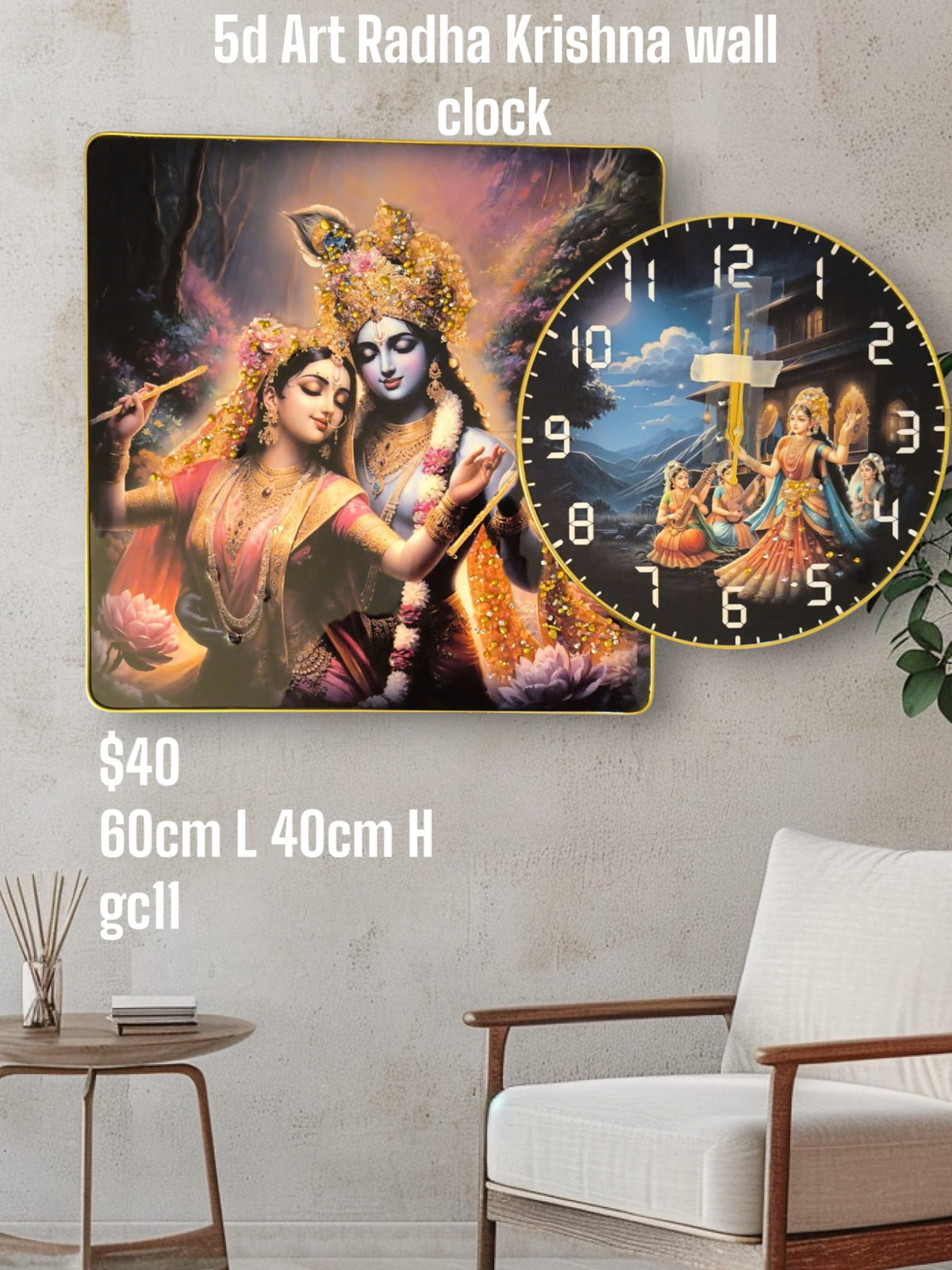Radha Krishna Wall Clock 5d Crystal Art