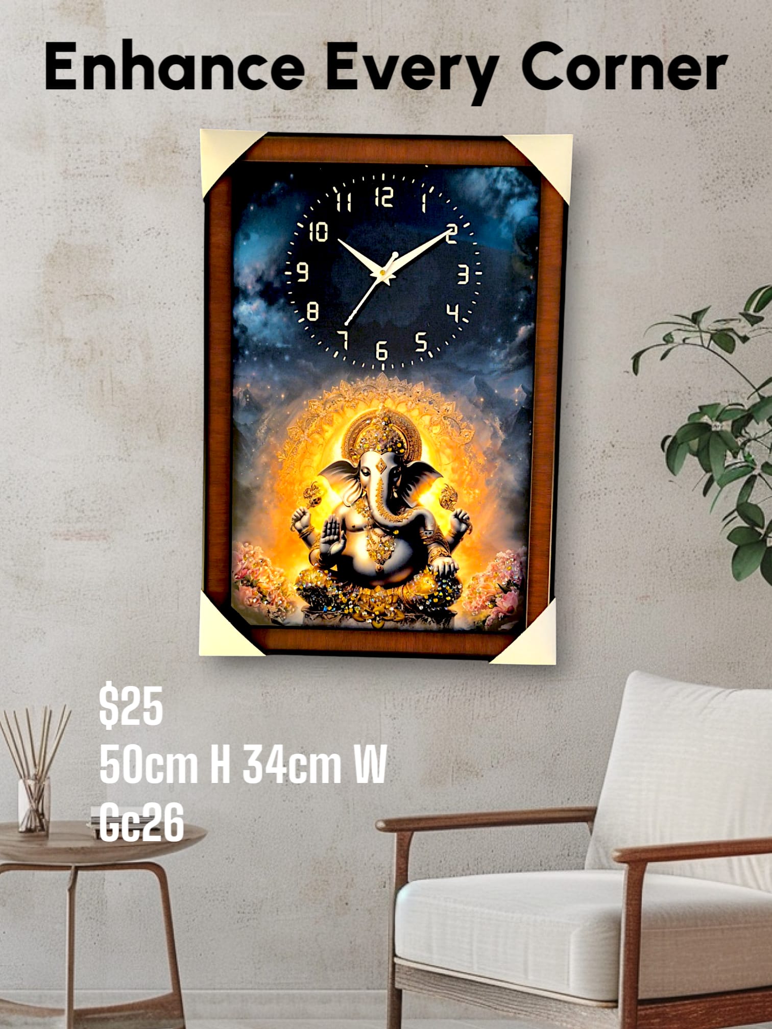 Ganeshji Wall Clock 5d Crystal Art
