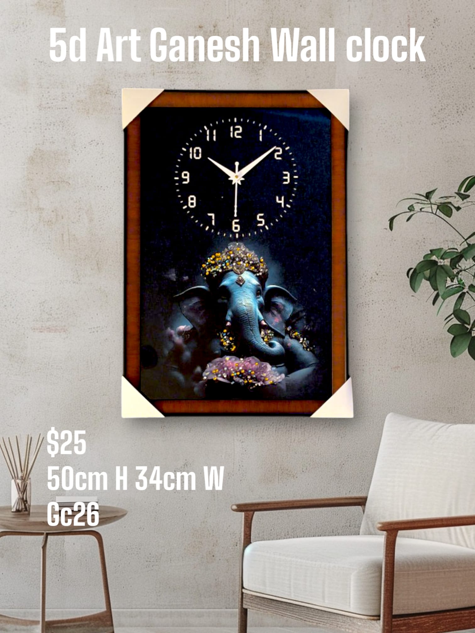 Ganeshji Wall Clock 5d Crystal Art