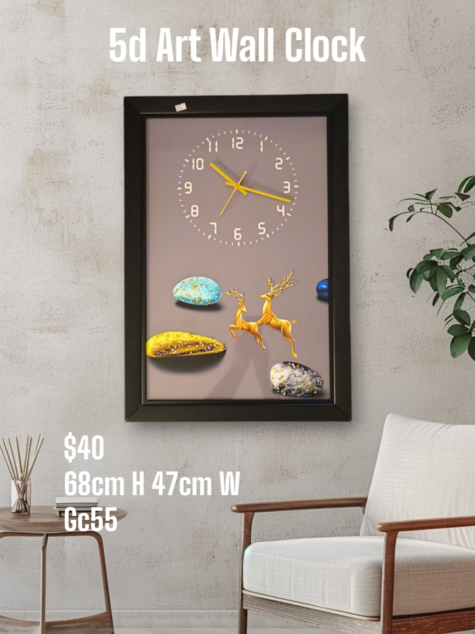 68cm Deer Modern 5D Art Wall Clock